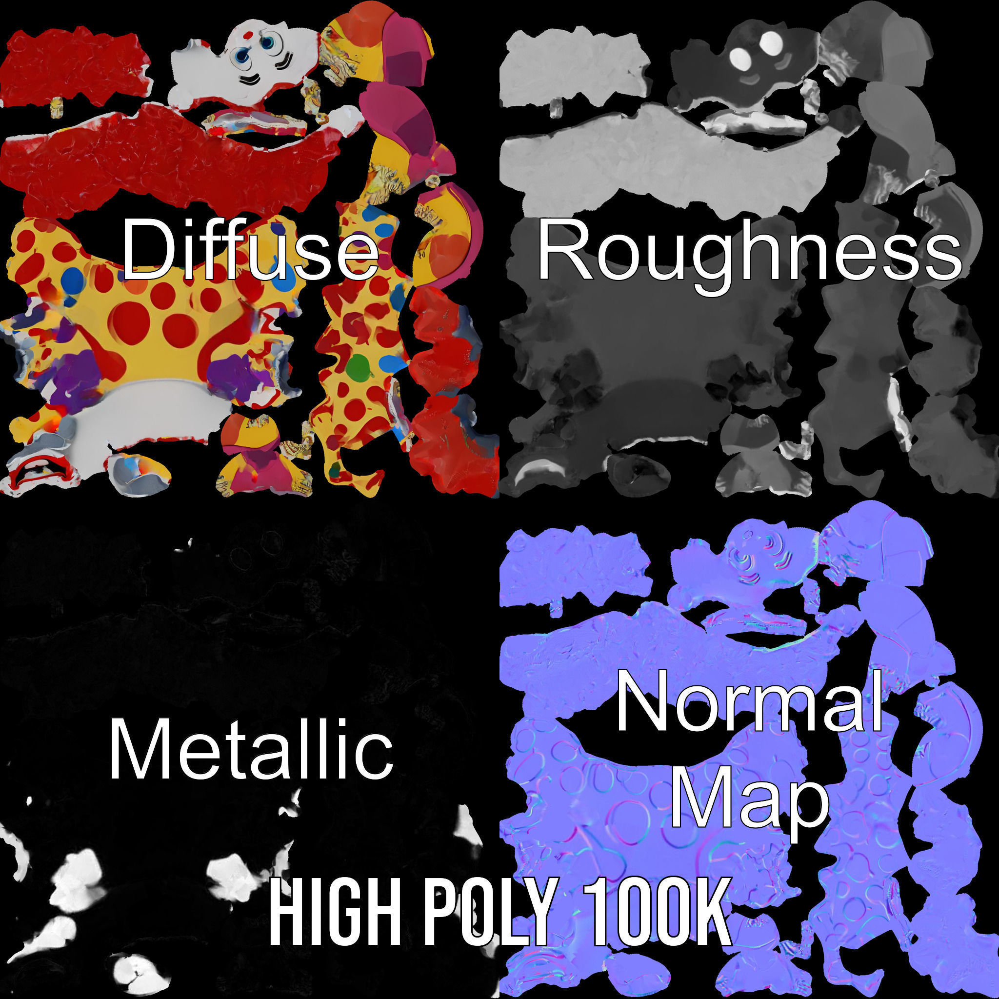 Cheerful Clown Character Model Rigged and Animated Low-poly 3D model_3