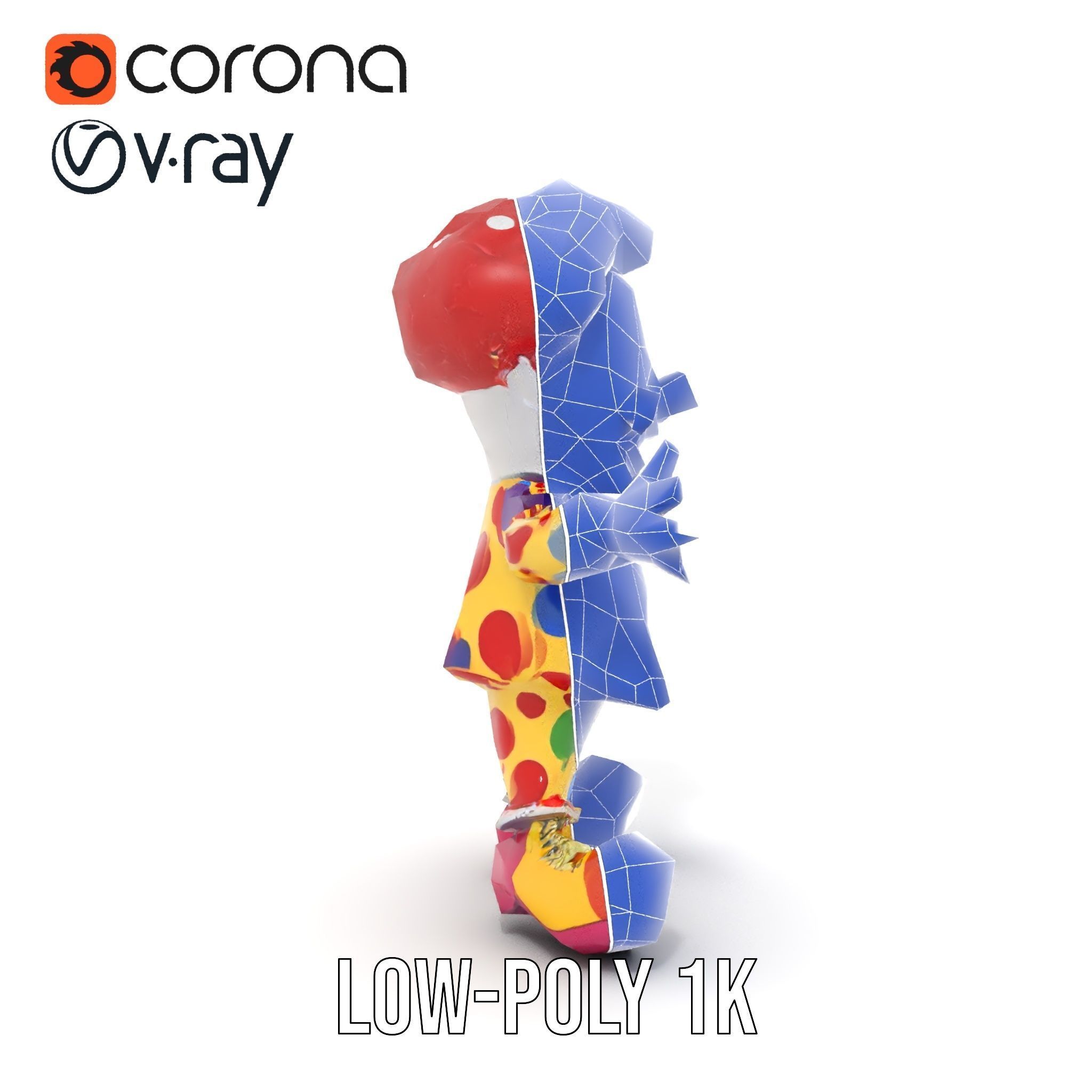 Cheerful Clown Character Model Rigged and Animated Low-poly 3D model_30