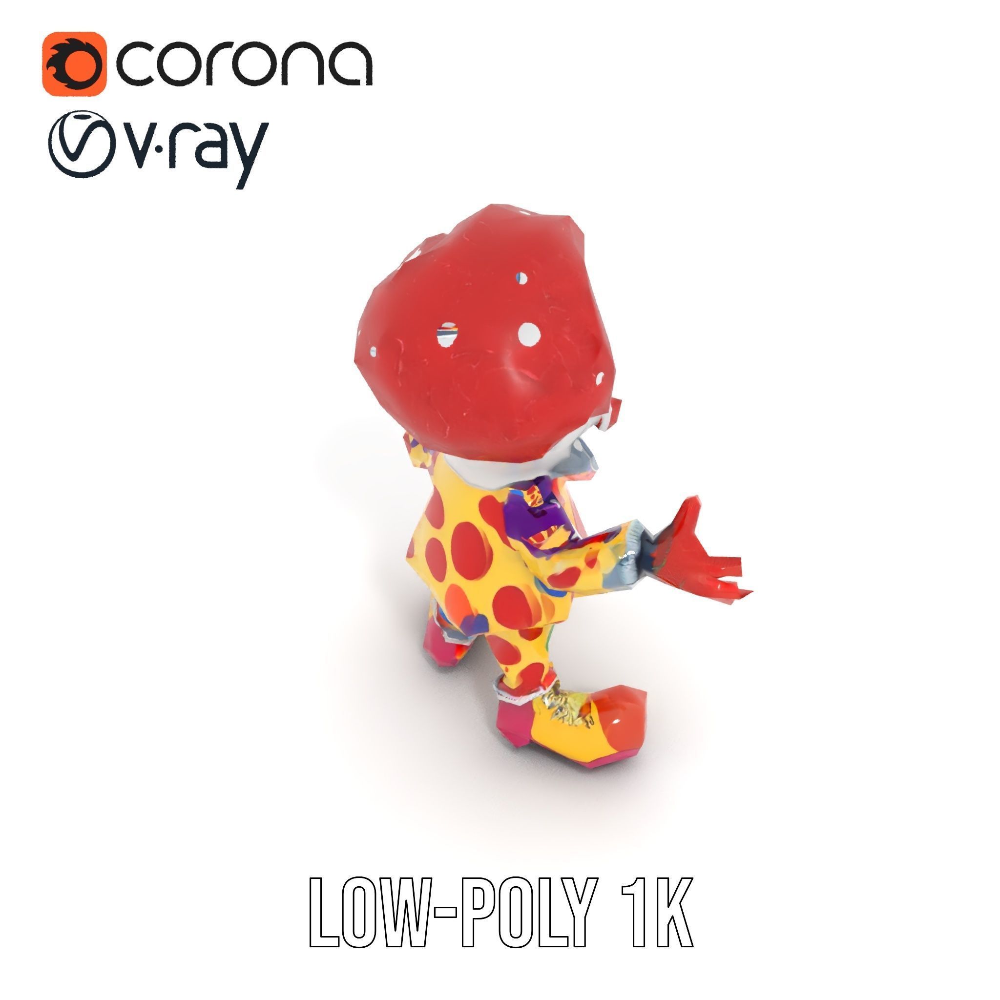 Cheerful Clown Character Model Rigged and Animated Low-poly 3D model_11