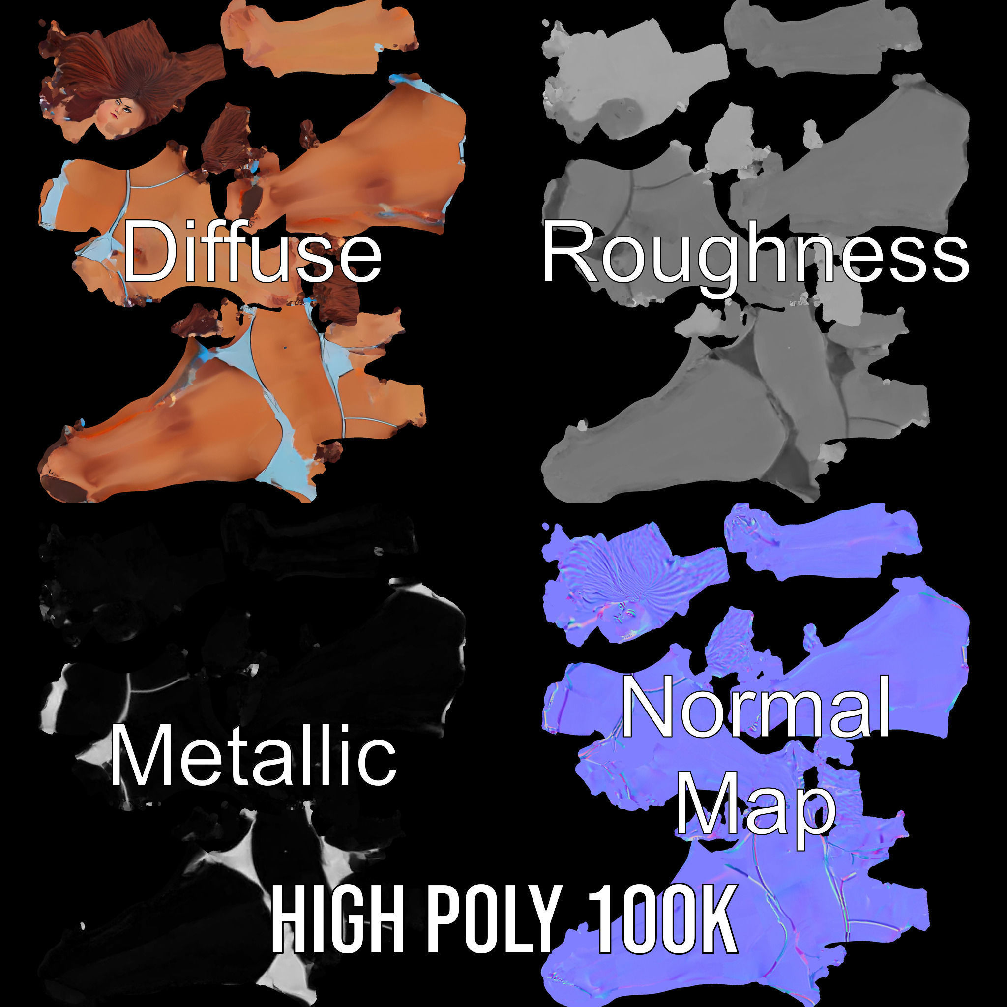 D Beachwear Character Rigged and Animated Model Low-poly 3D model_3