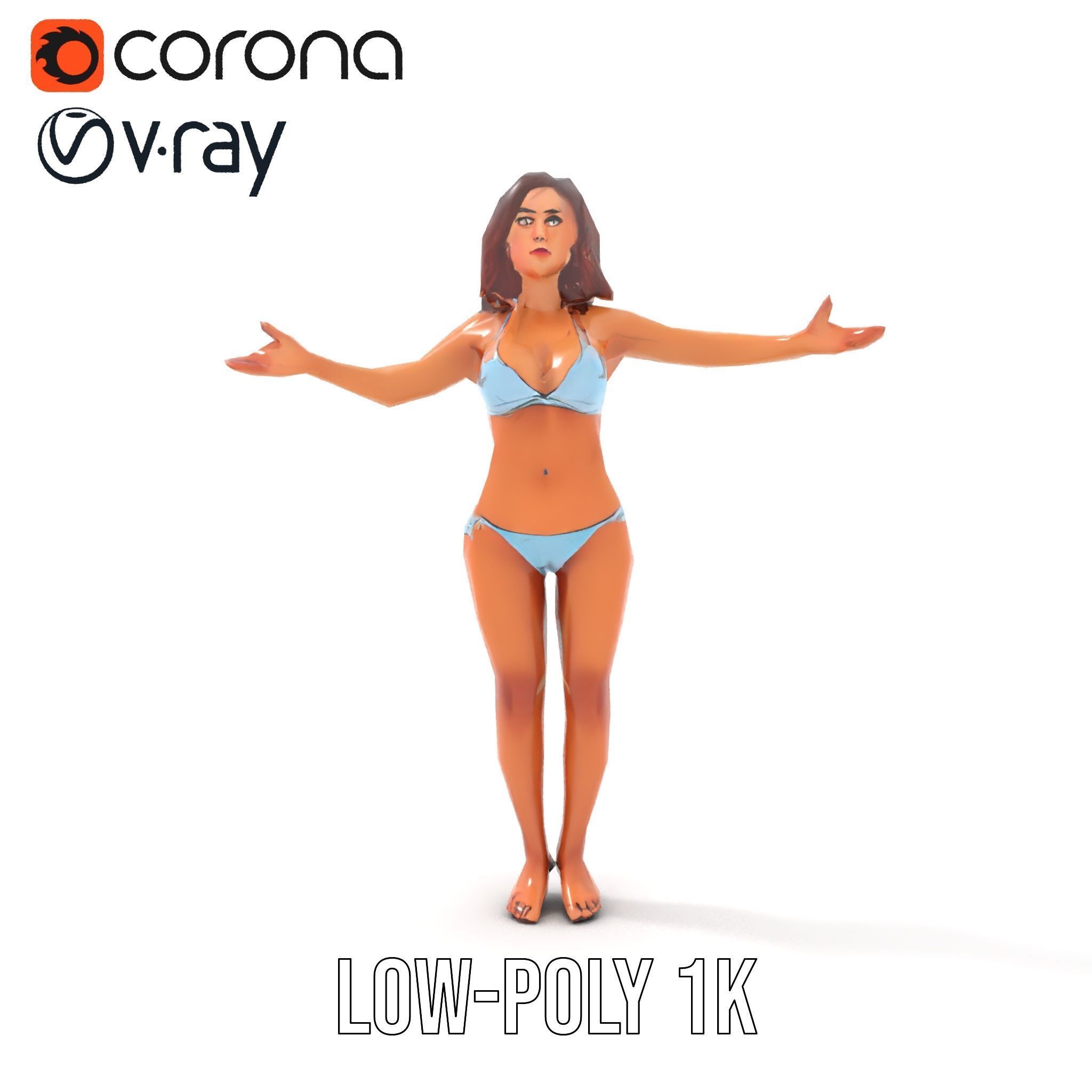 D Beachwear Character Rigged and Animated Model Low-poly 3D model_7