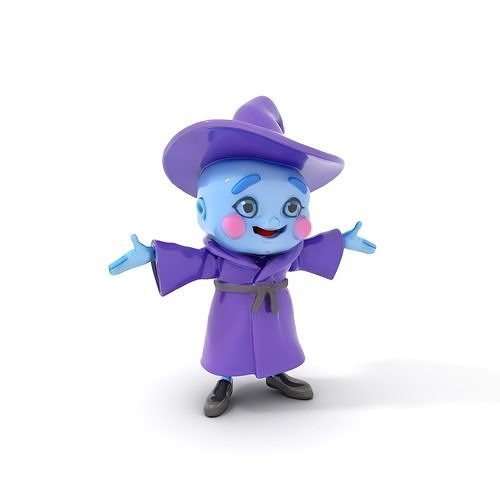 Friendly Blue Wizard Rigged and Animated D Character Model Low-poly 3D model