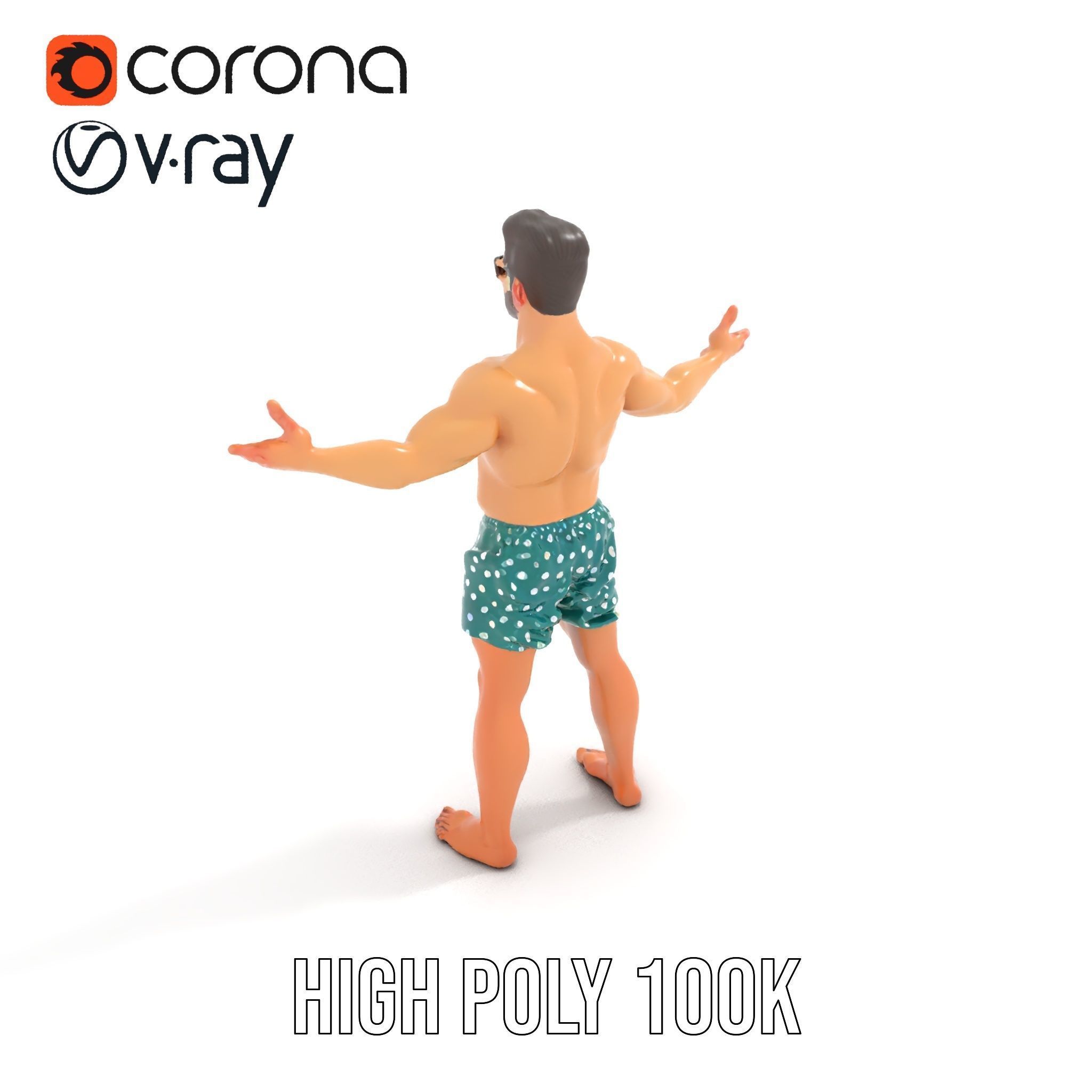 Beach Guy Character Model Rigged and Animated Low-poly 3D model_17