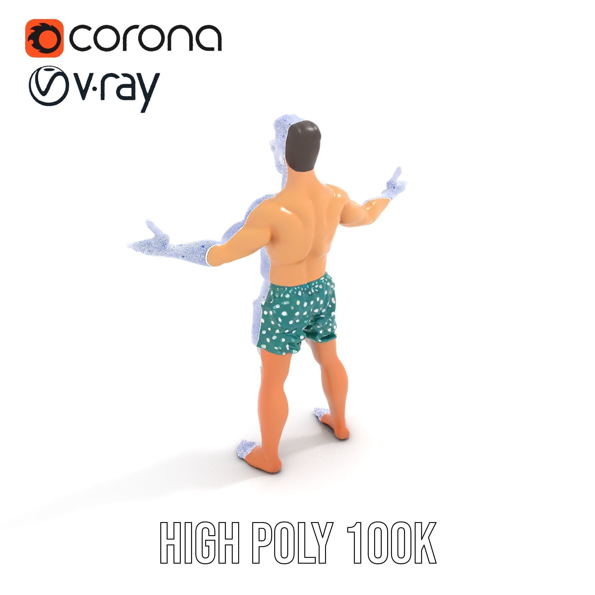 Beach Guy Character Model Rigged and Animated Low-poly 3D model_35