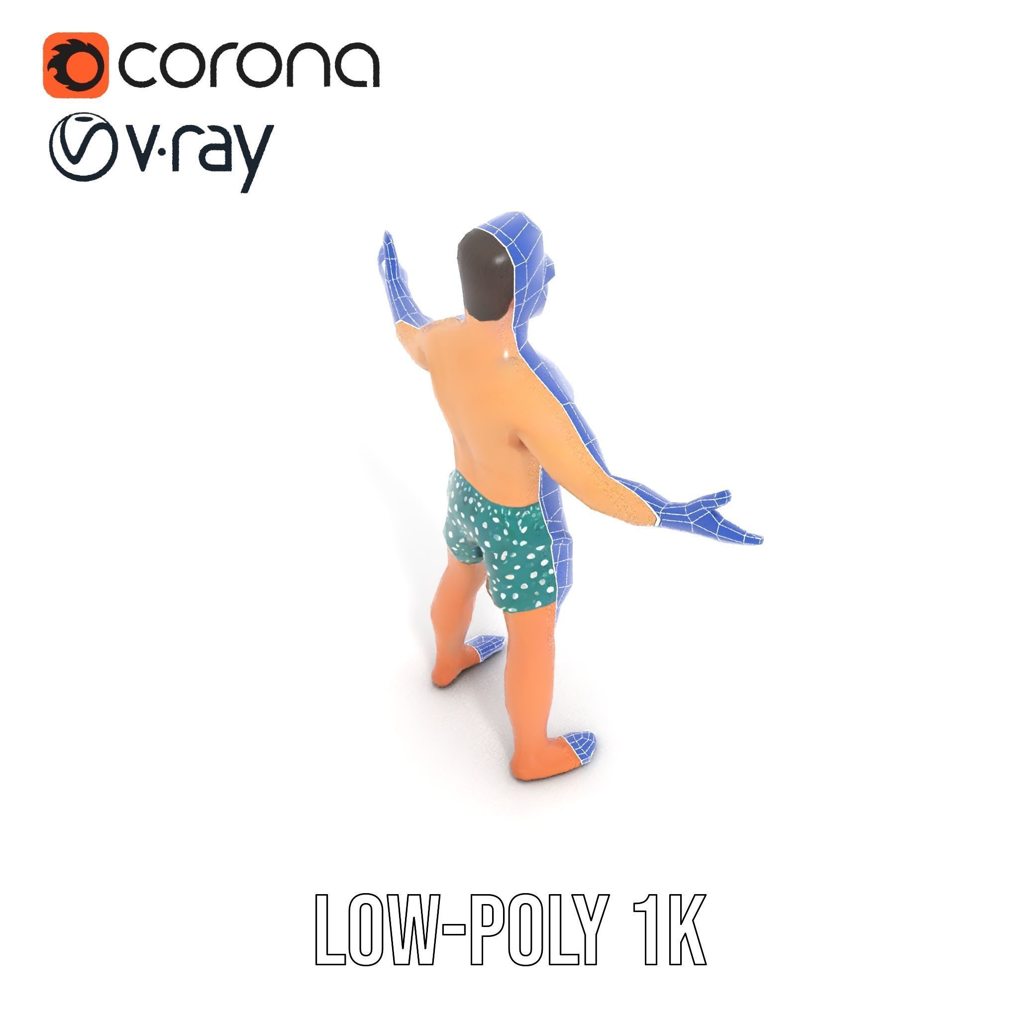 Beach Guy Character Model Rigged and Animated Low-poly 3D model_22