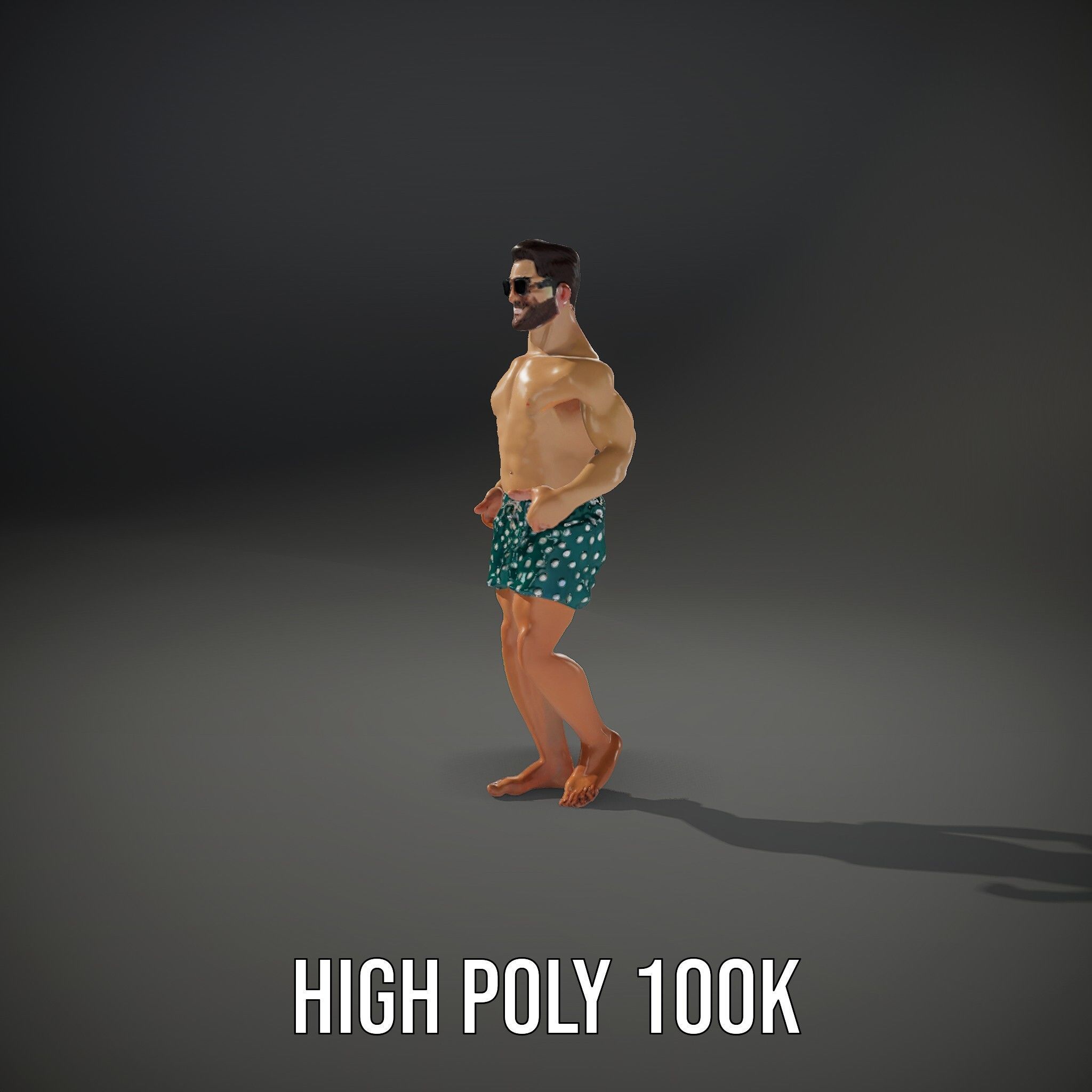 Beach Guy Character Model Rigged and Animated Low-poly 3D model_8