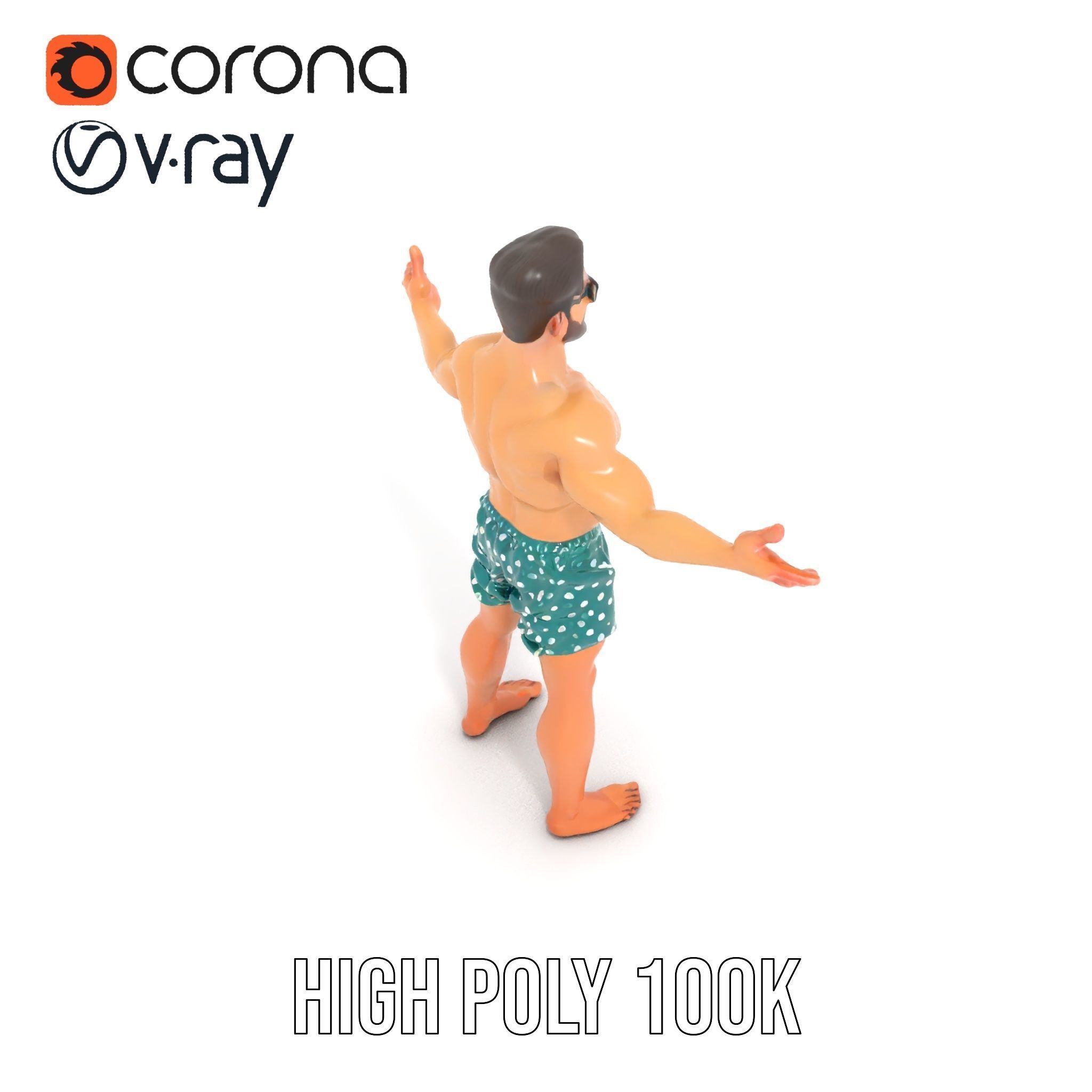 Beach Guy Character Model Rigged and Animated Low-poly 3D model_20