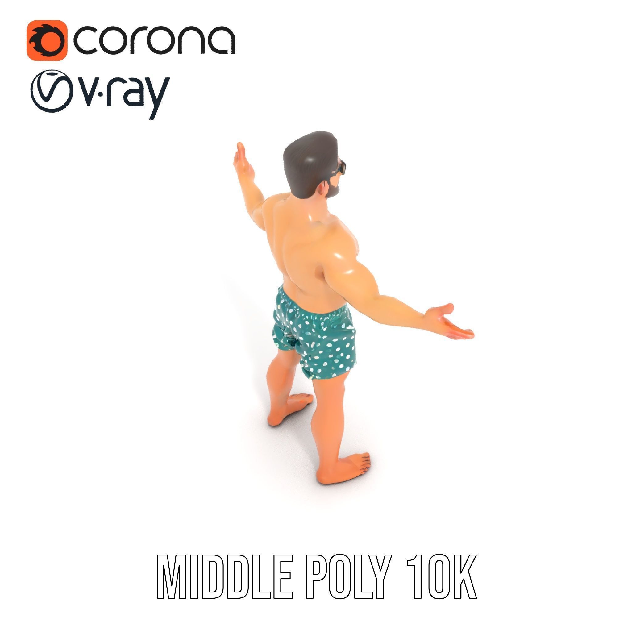 Beach Guy Character Model Rigged and Animated Low-poly 3D model_15