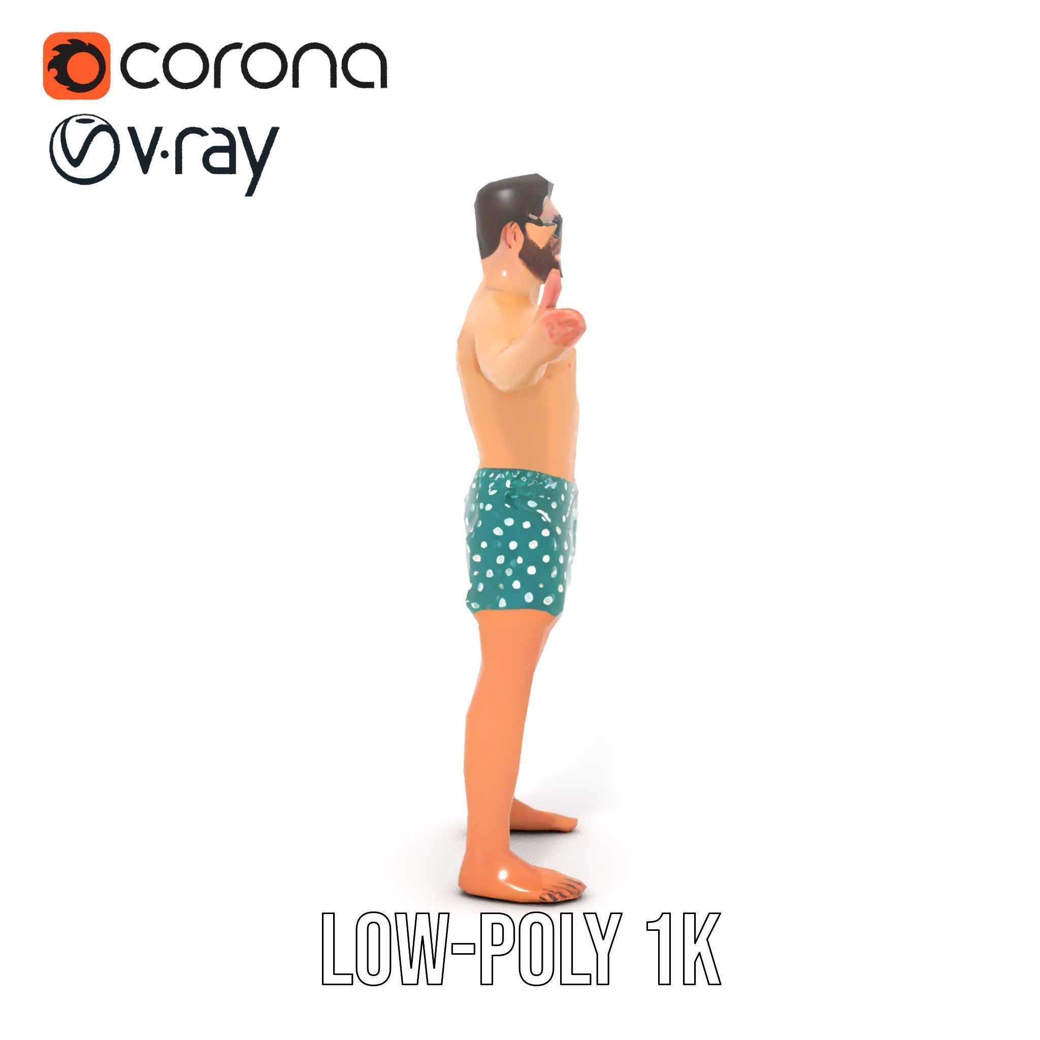 Beach Guy Character Model Rigged and Animated Low-poly 3D model_19