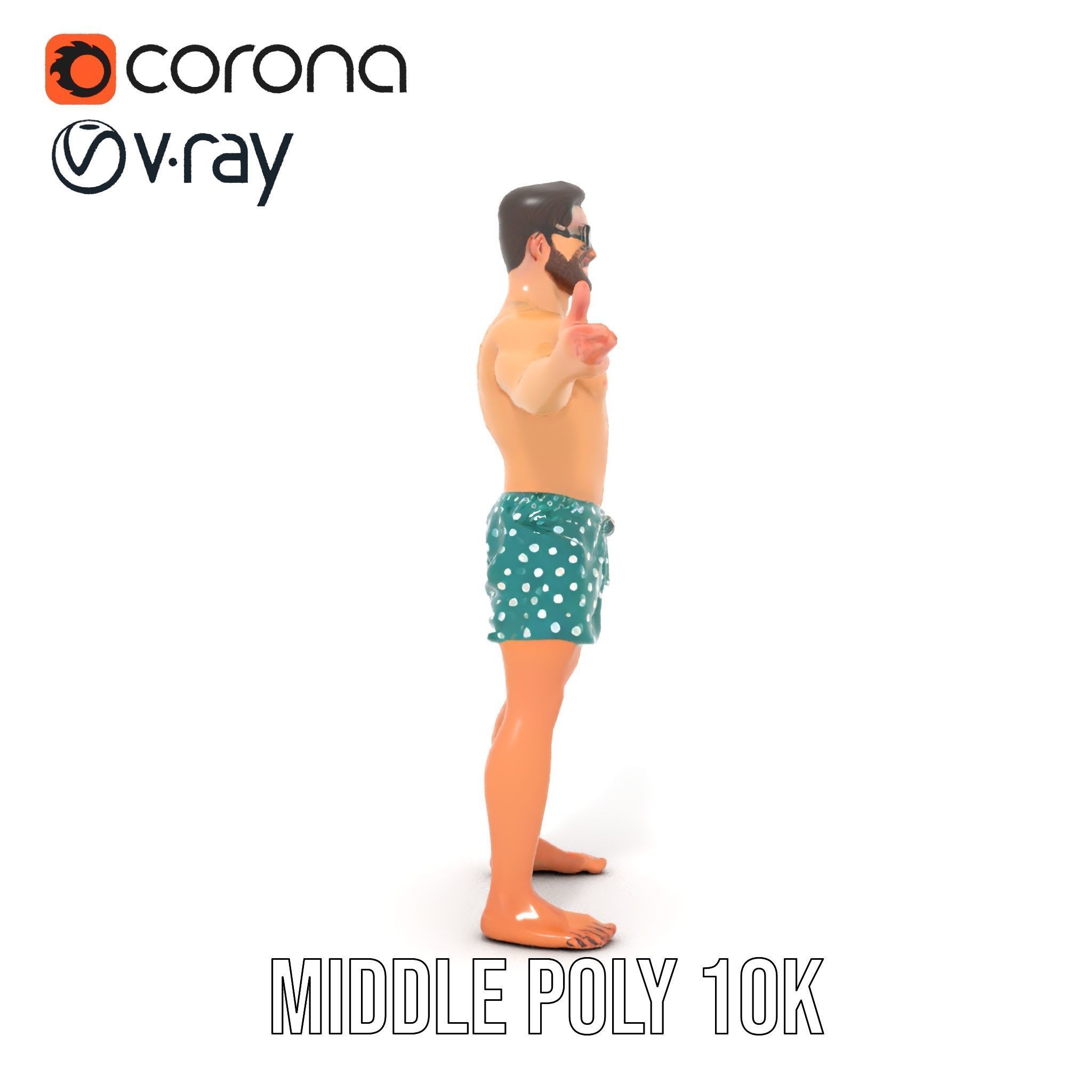 Beach Guy Character Model Rigged and Animated Low-poly 3D model_33