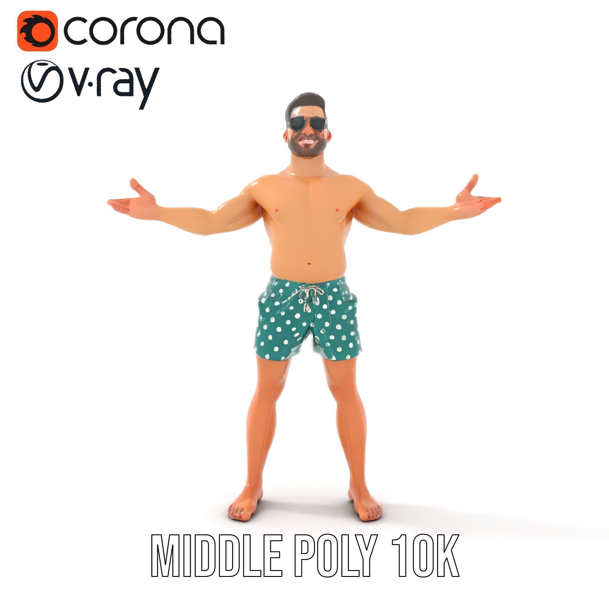 Beach Guy Character Model Rigged and Animated Low-poly 3D model_18