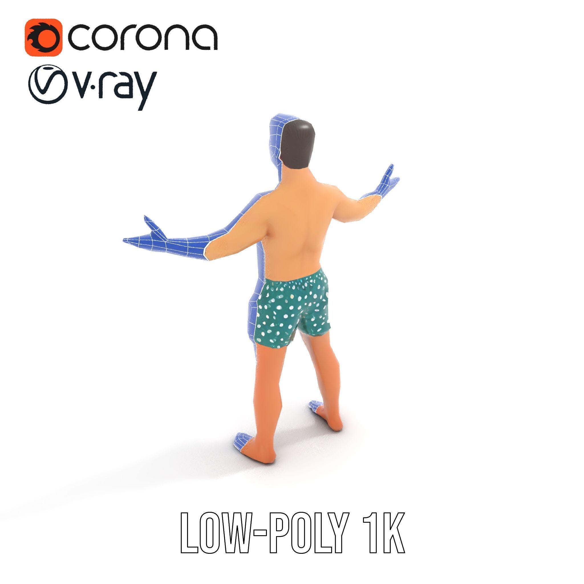 Beach Guy Character Model Rigged and Animated Low-poly 3D model_28