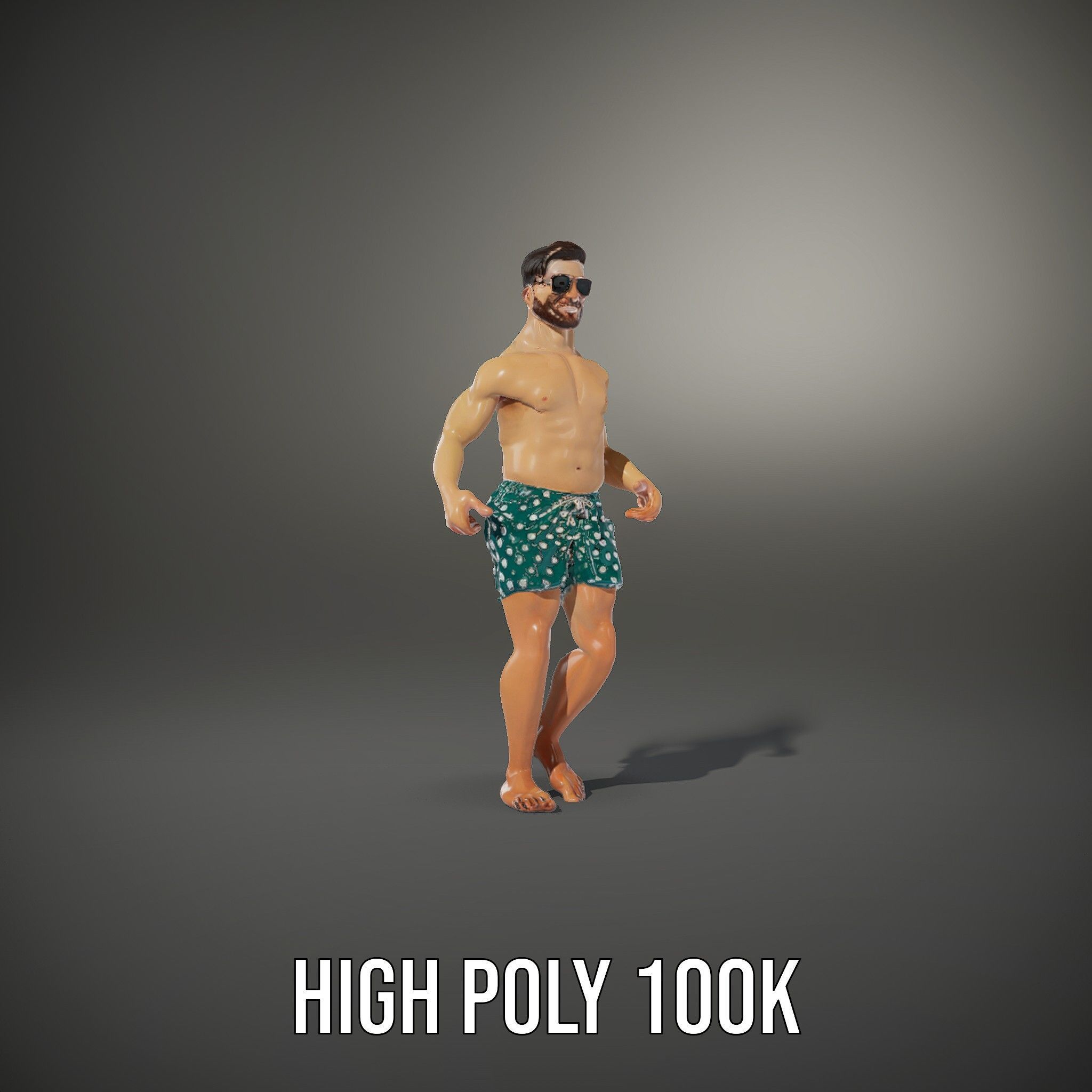 Beach Guy Character Model Rigged and Animated Low-poly 3D model_12