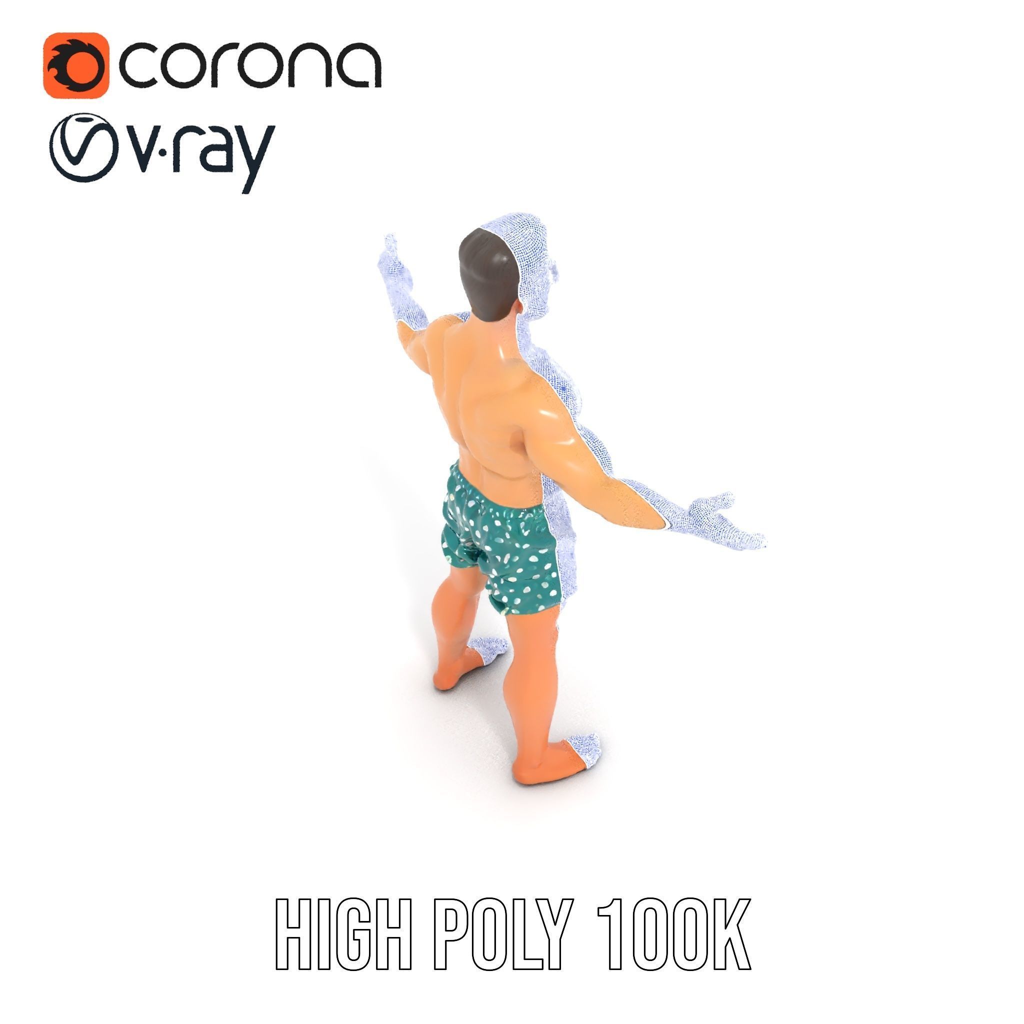Beach Guy Character Model Rigged and Animated Low-poly 3D model_23