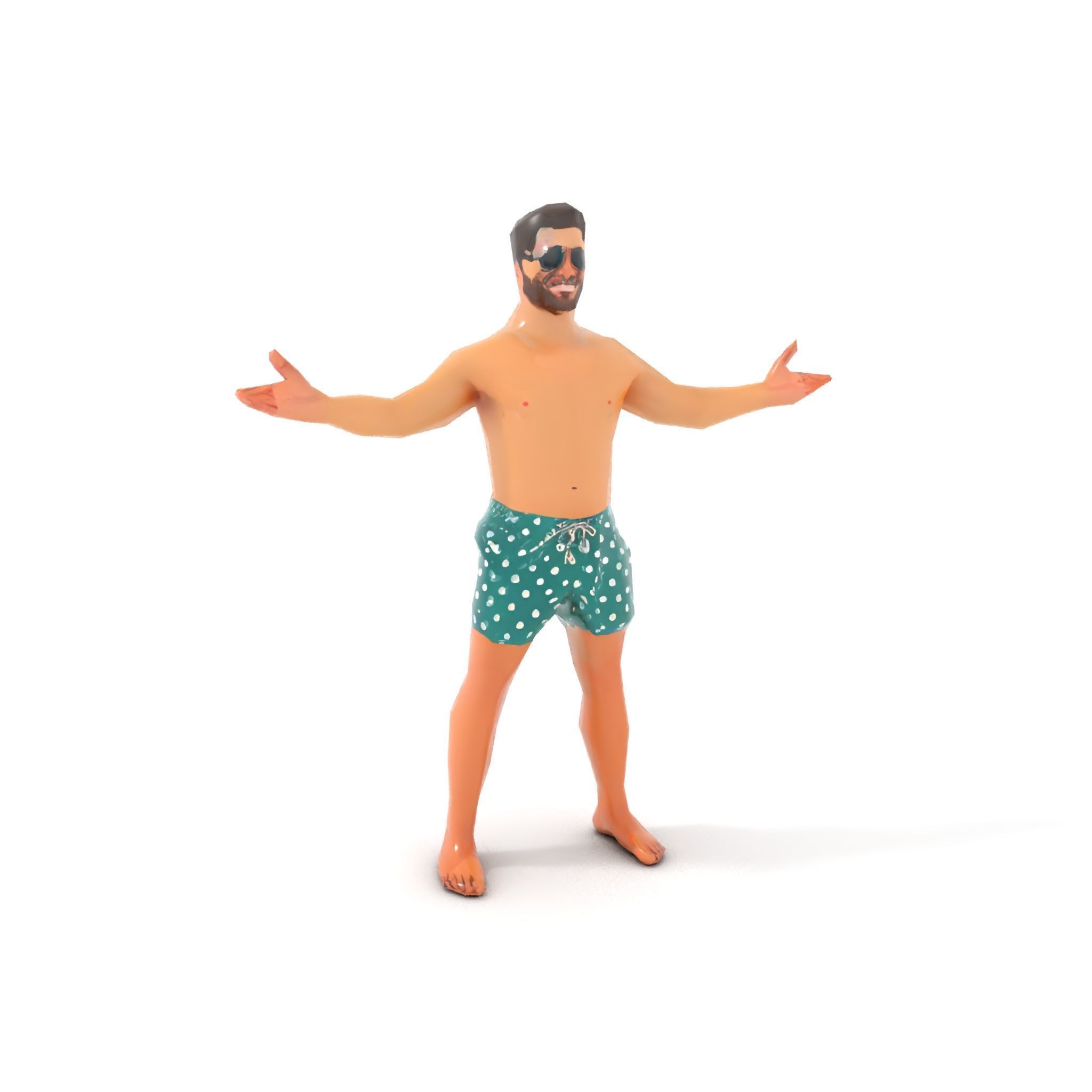 Beach Guy Character Model Rigged and Animated Low-poly 3D model_9