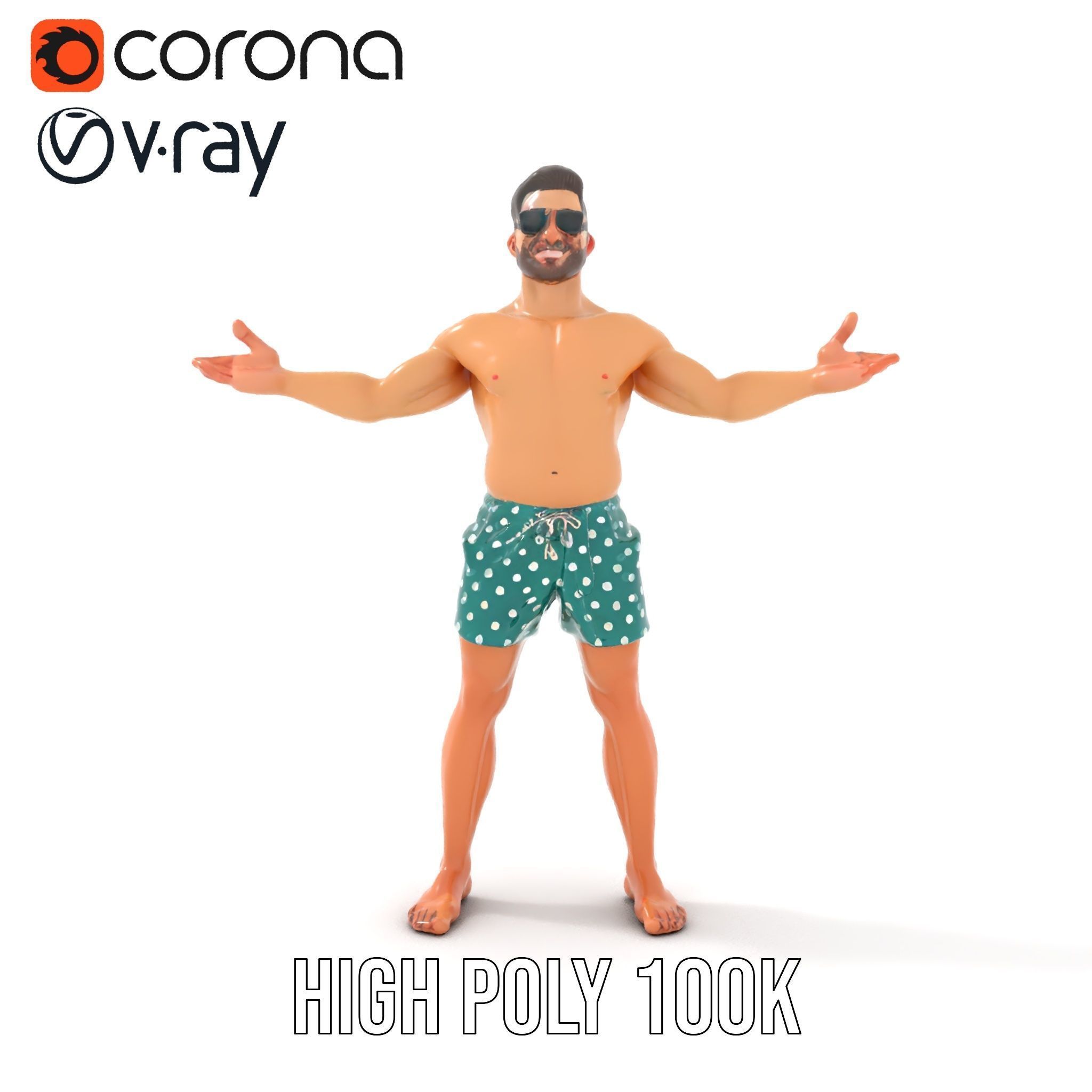 Beach Guy Character Model Rigged and Animated Low-poly 3D model_36