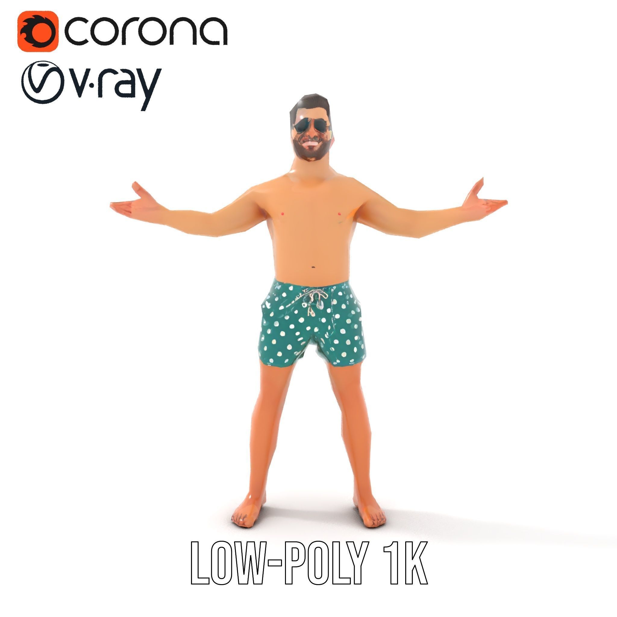 Beach Guy Character Model Rigged and Animated Low-poly 3D model_14