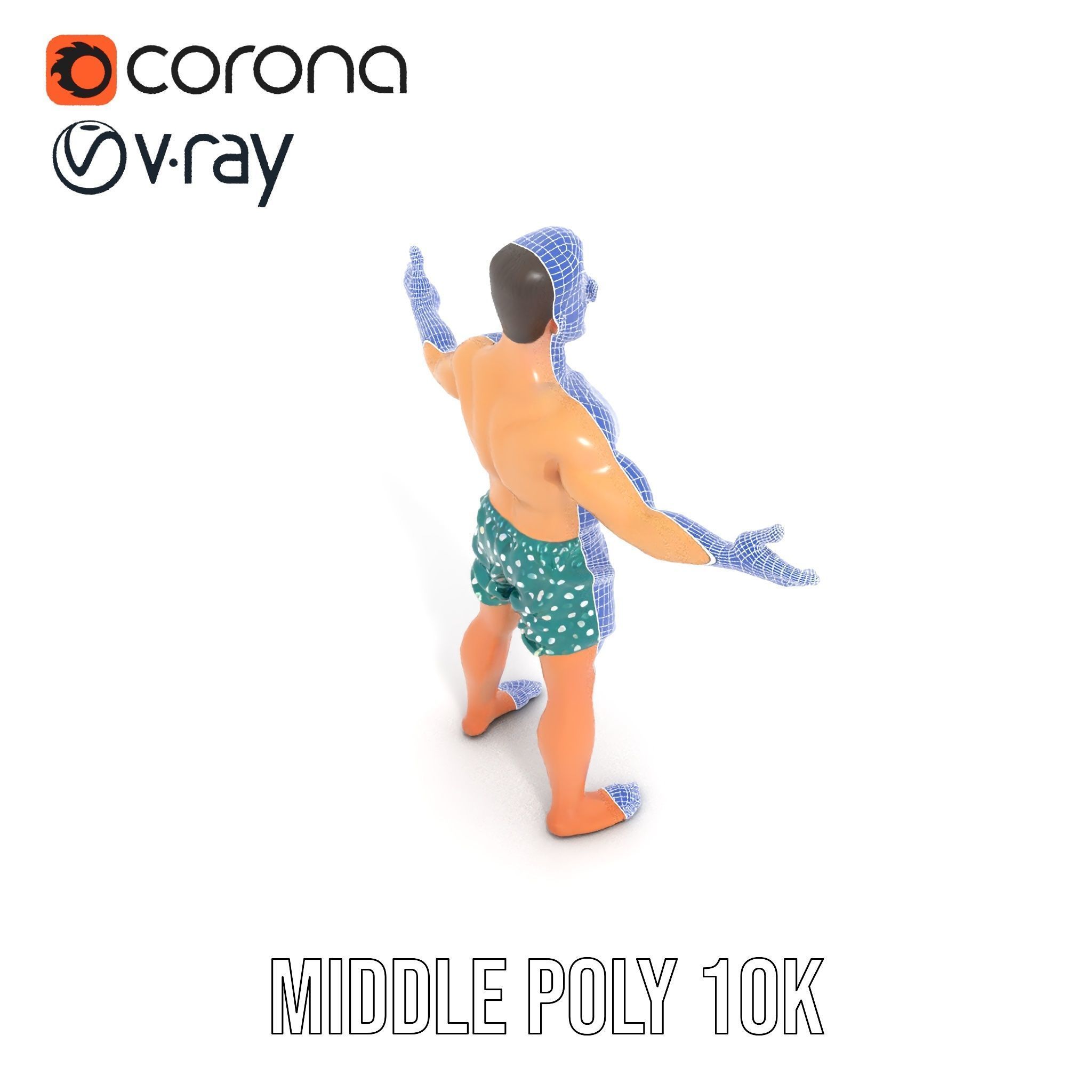 Beach Guy Character Model Rigged and Animated Low-poly 3D model_24