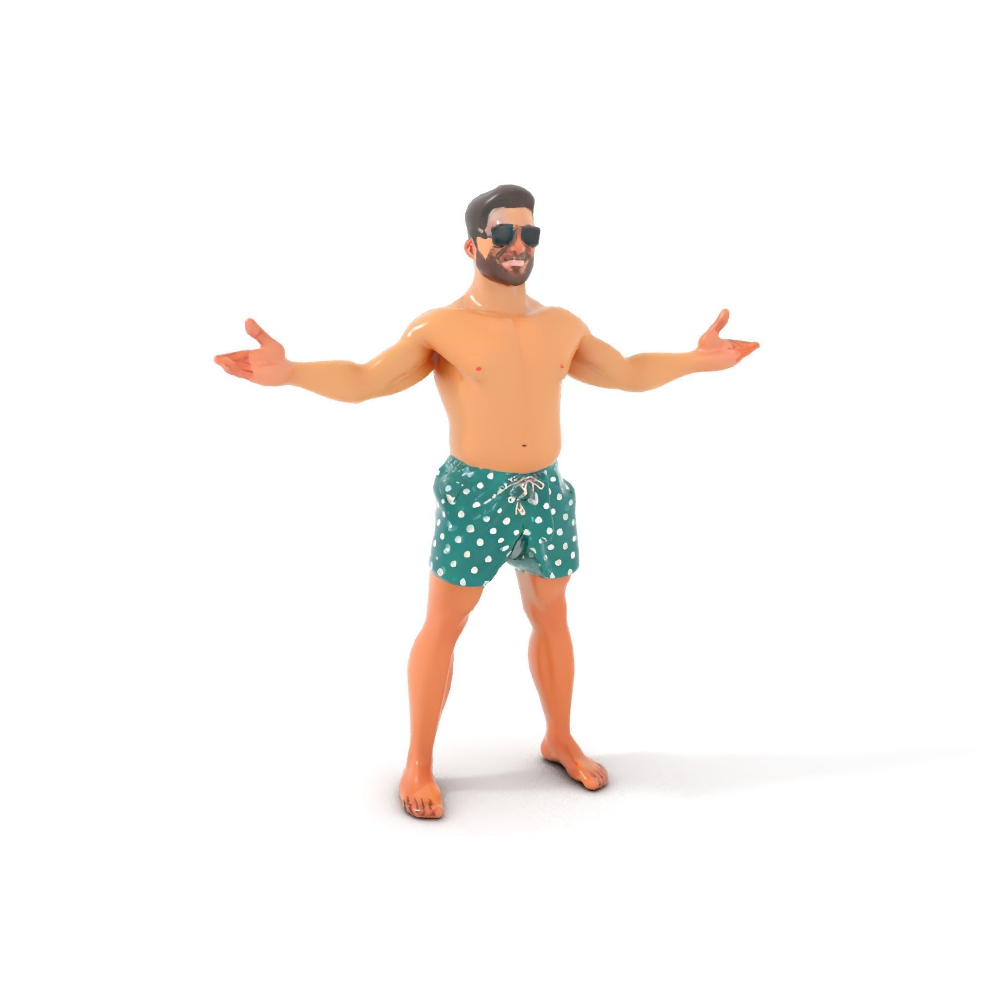 Beach Guy Character Model Rigged and Animated Low-poly 3D model_13