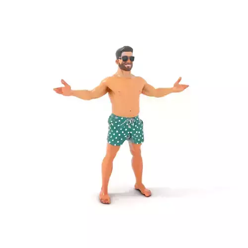 Beach Guy Character Model Rigged and Animated Low-poly 3D model