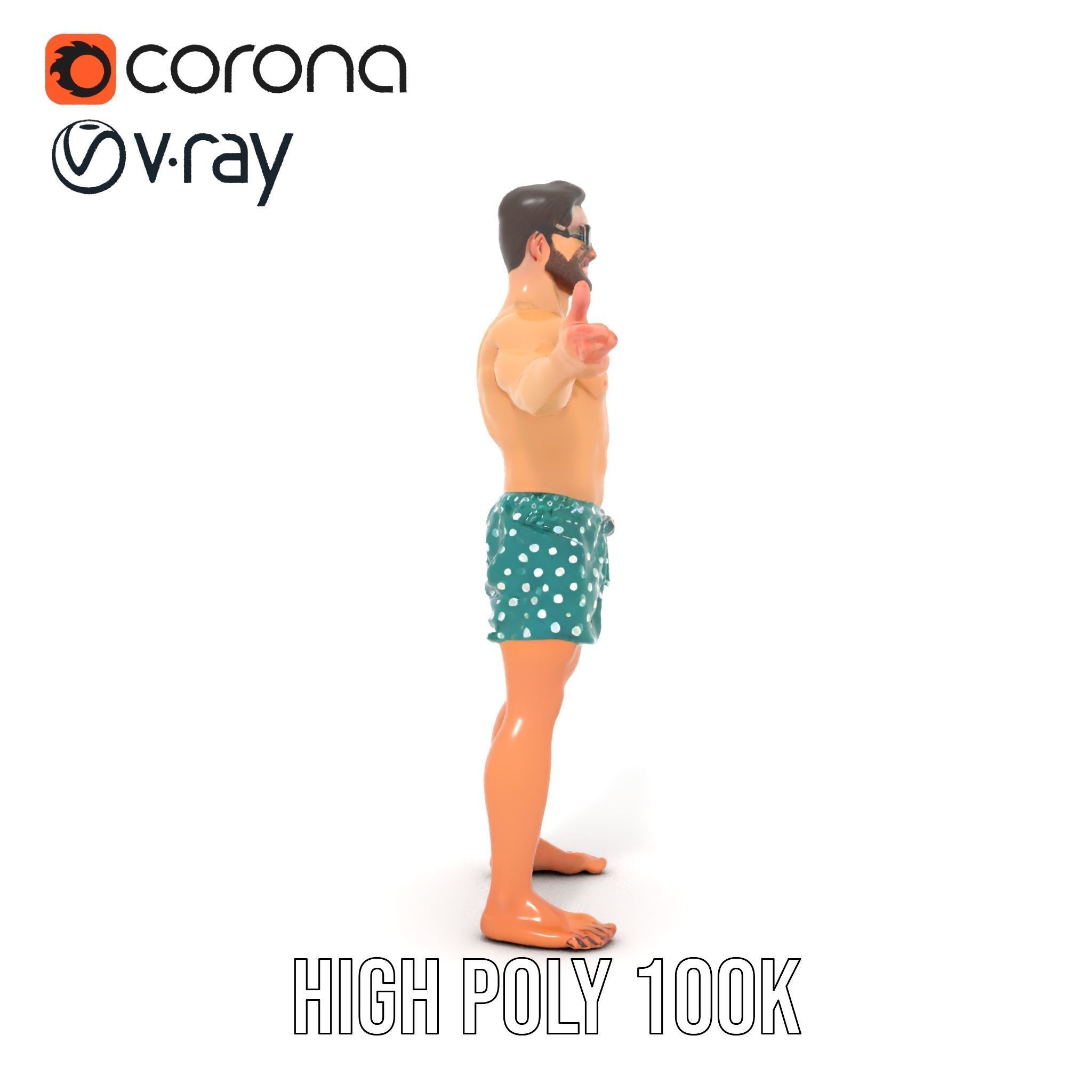 Beach Guy Character Model Rigged and Animated Low-poly 3D model_26
