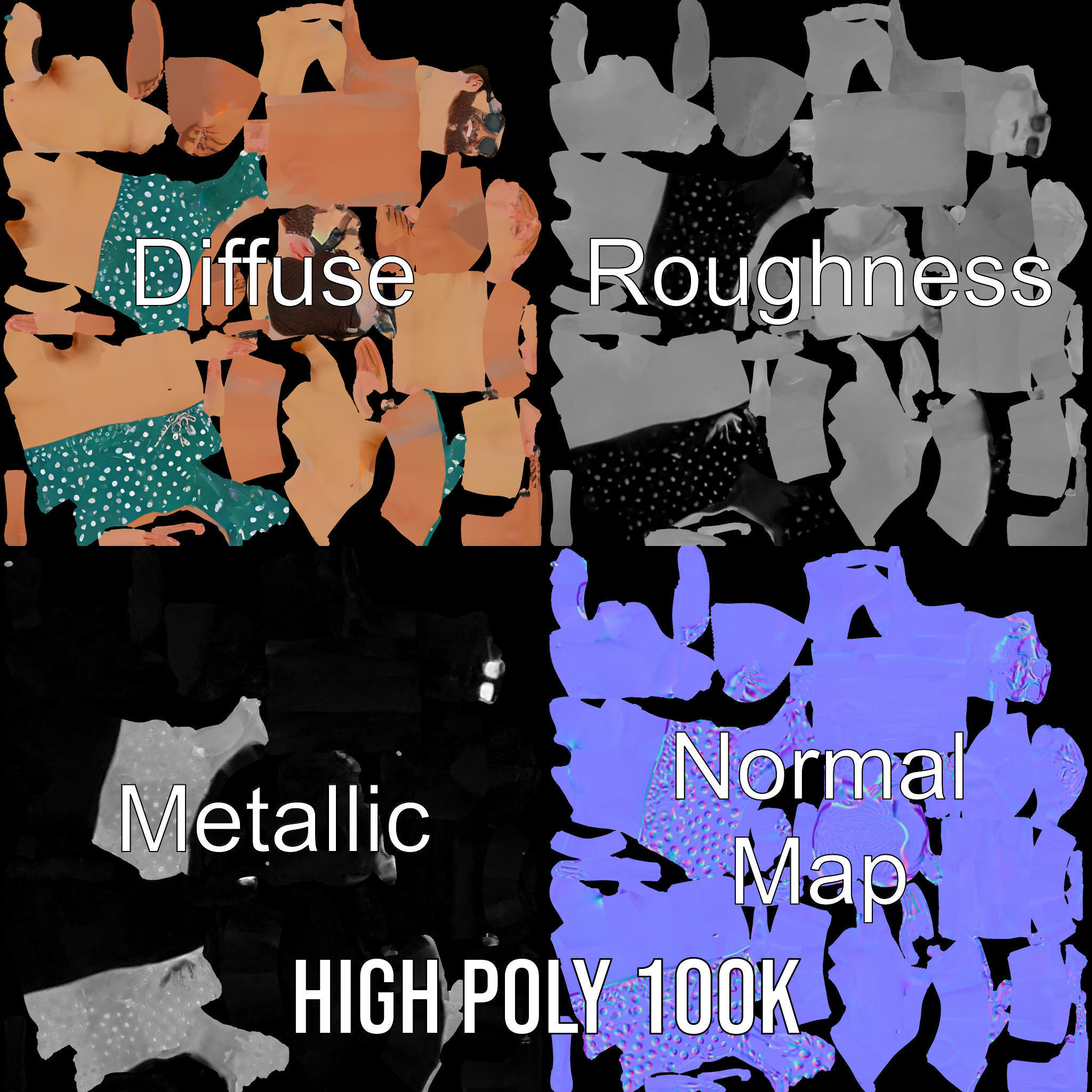 Beach Guy Character Model Rigged and Animated Low-poly 3D model_3