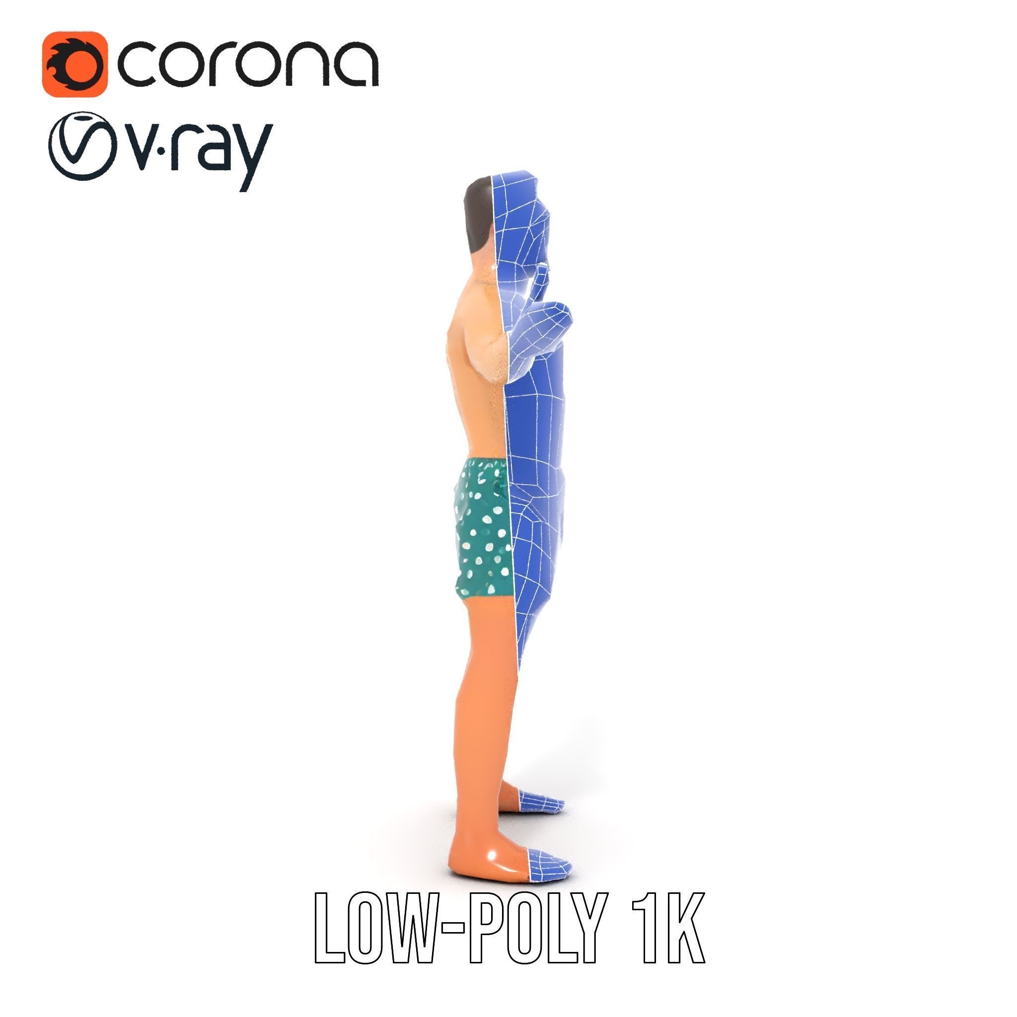 Beach Guy Character Model Rigged and Animated Low-poly 3D model_25