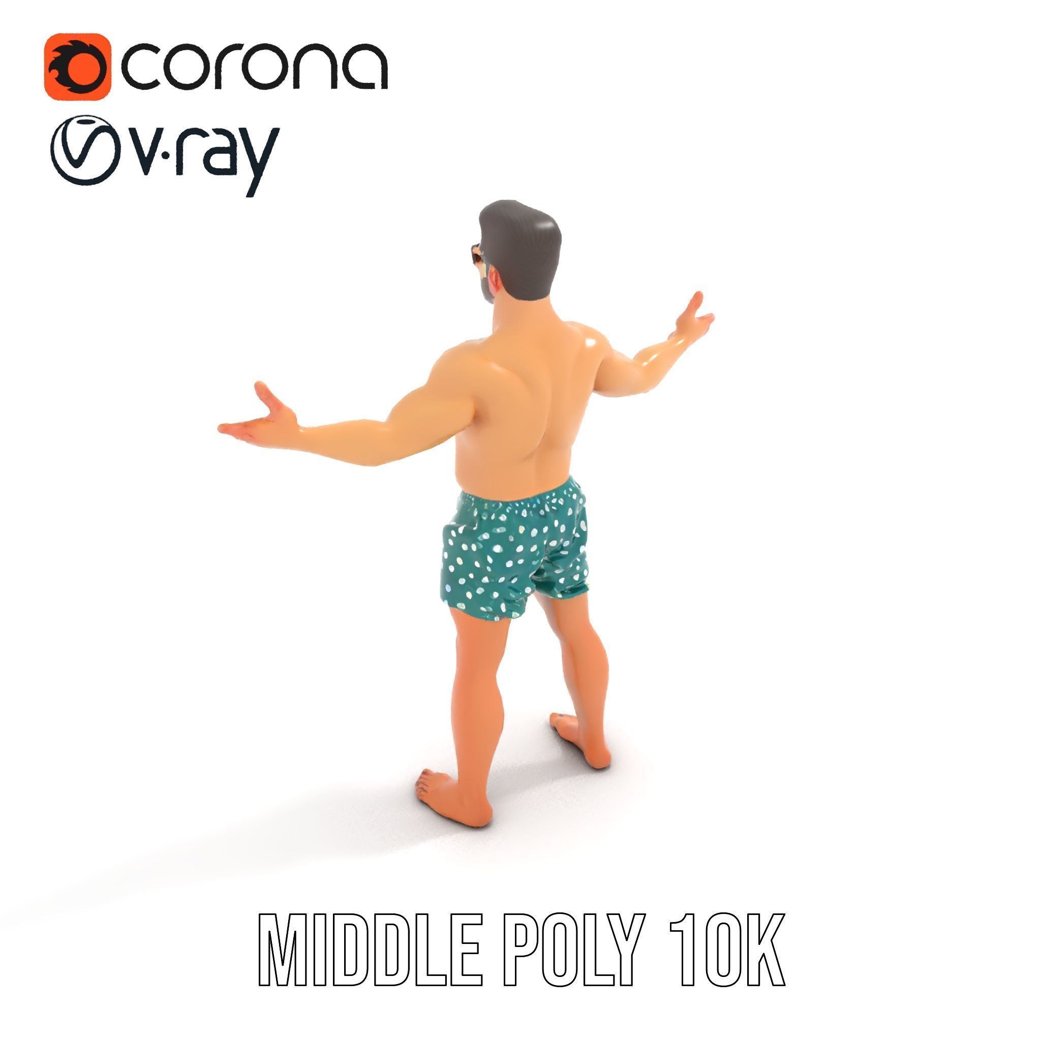 Beach Guy Character Model Rigged and Animated Low-poly 3D model_10