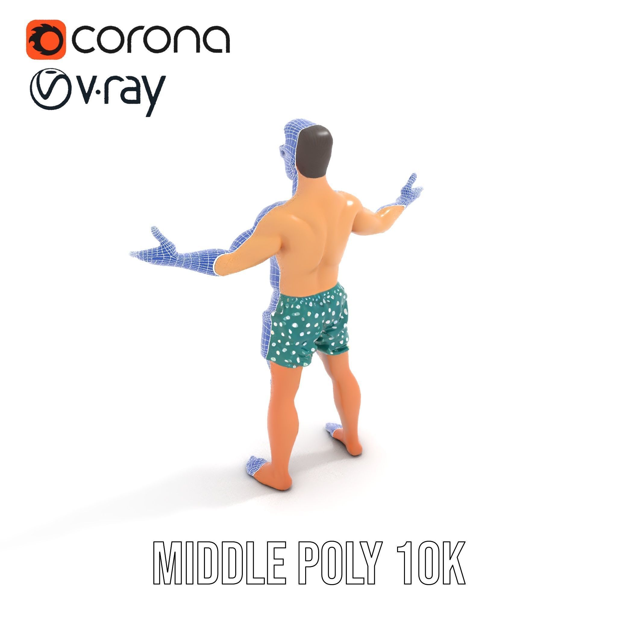 Beach Guy Character Model Rigged and Animated Low-poly 3D model_21