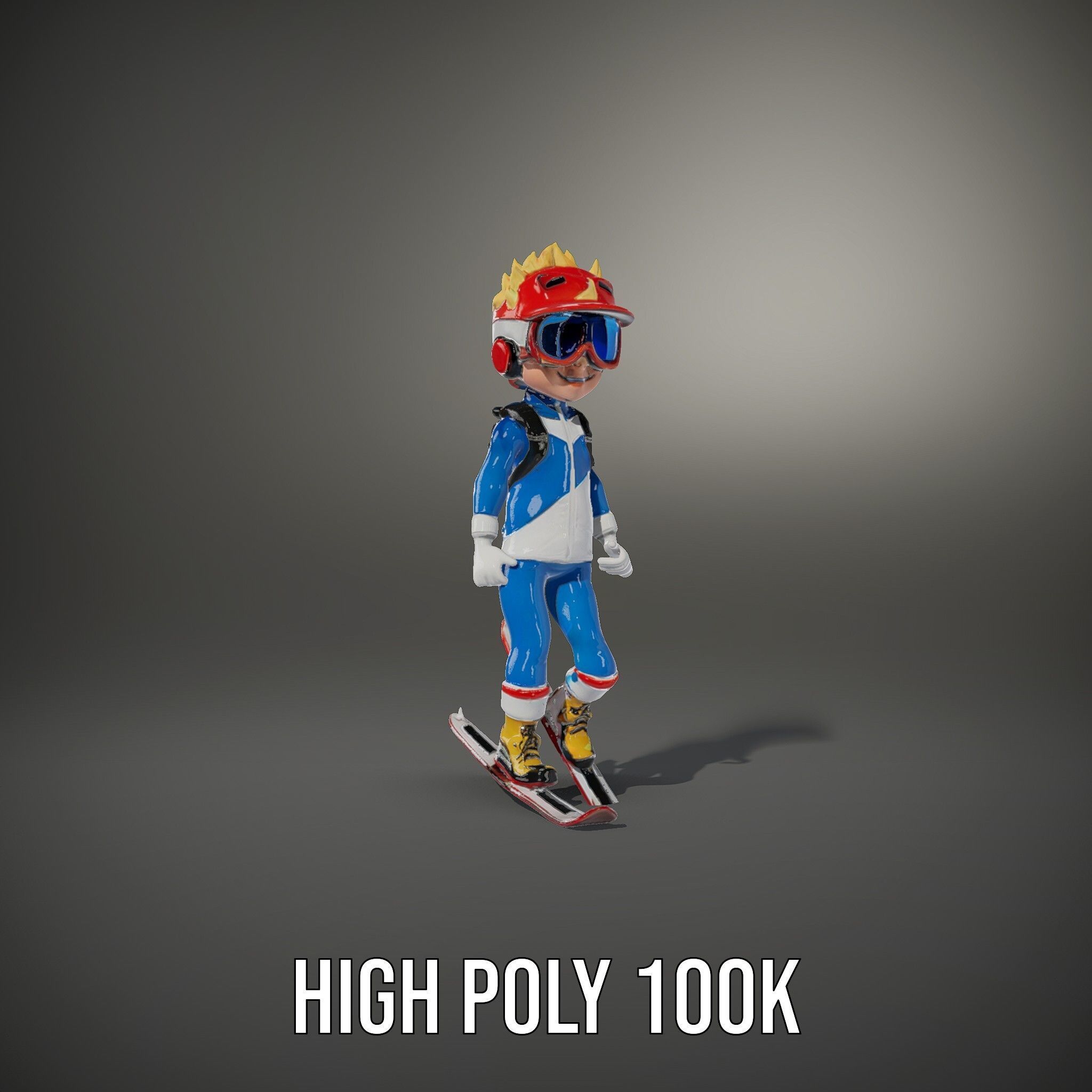 Cheerful Skiing Character Rigged and Animated D Model Low-poly 3D model_33