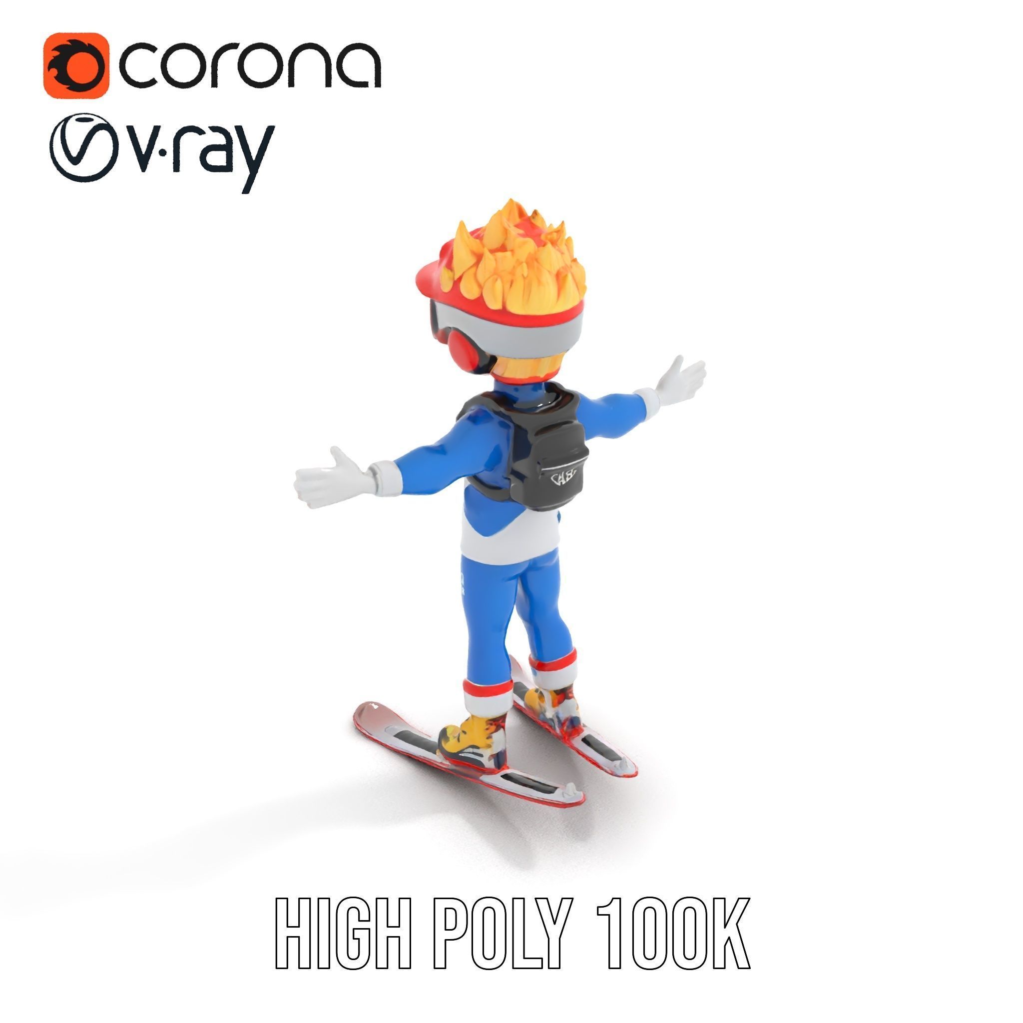 Cheerful Skiing Character Rigged and Animated D Model Low-poly 3D model_11