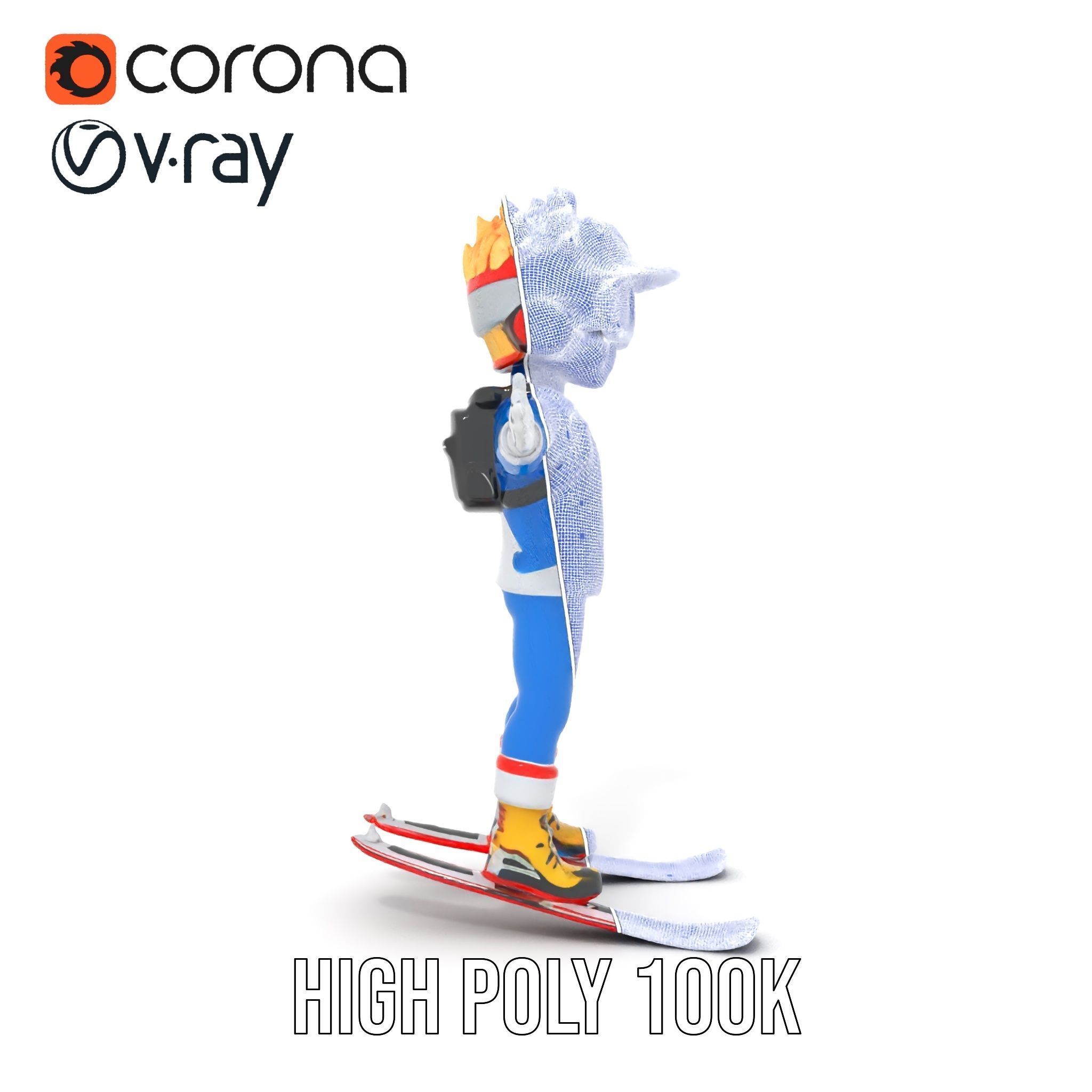 Cheerful Skiing Character Rigged and Animated D Model Low-poly 3D model_35