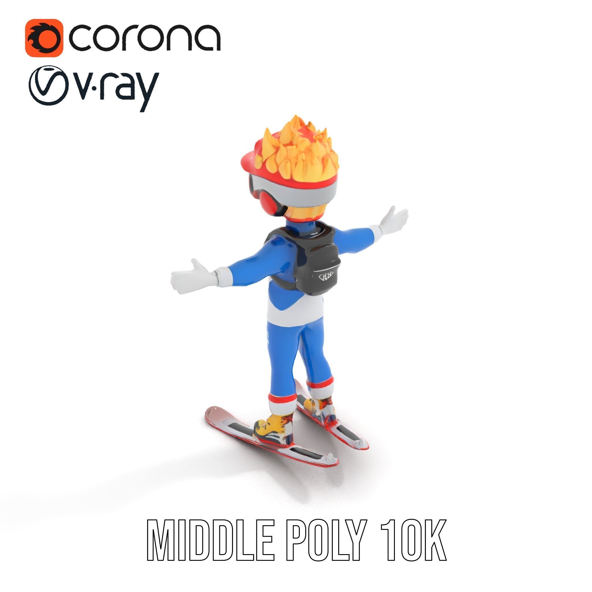 Cheerful Skiing Character Rigged and Animated D Model Low-poly 3D model_15