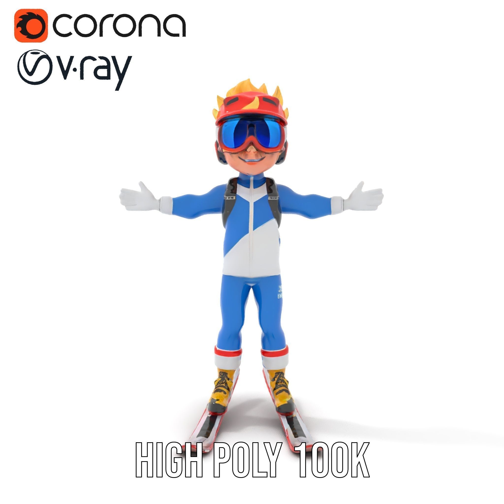 Cheerful Skiing Character Rigged and Animated D Model Low-poly 3D model_14