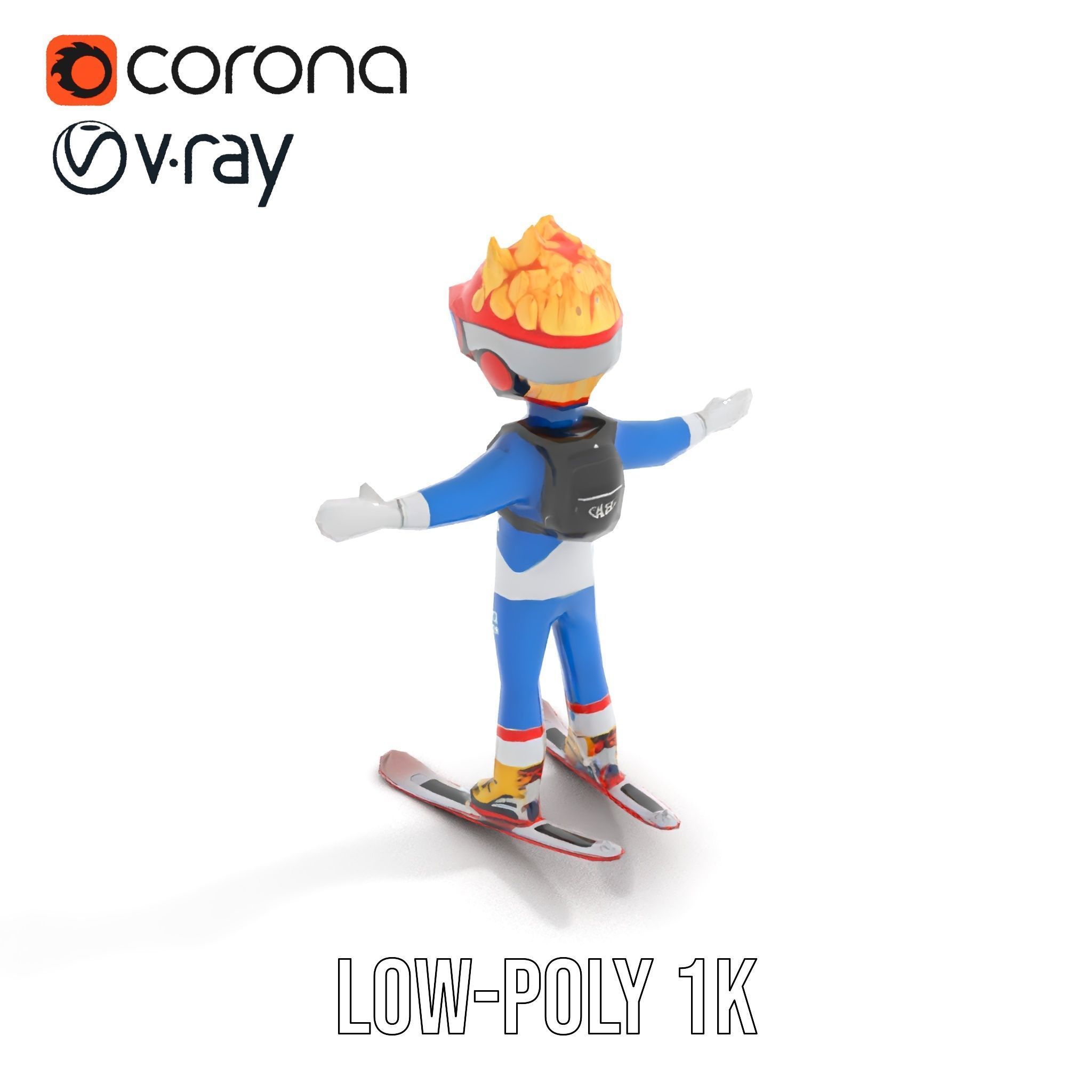 Cheerful Skiing Character Rigged and Animated D Model Low-poly 3D model_24