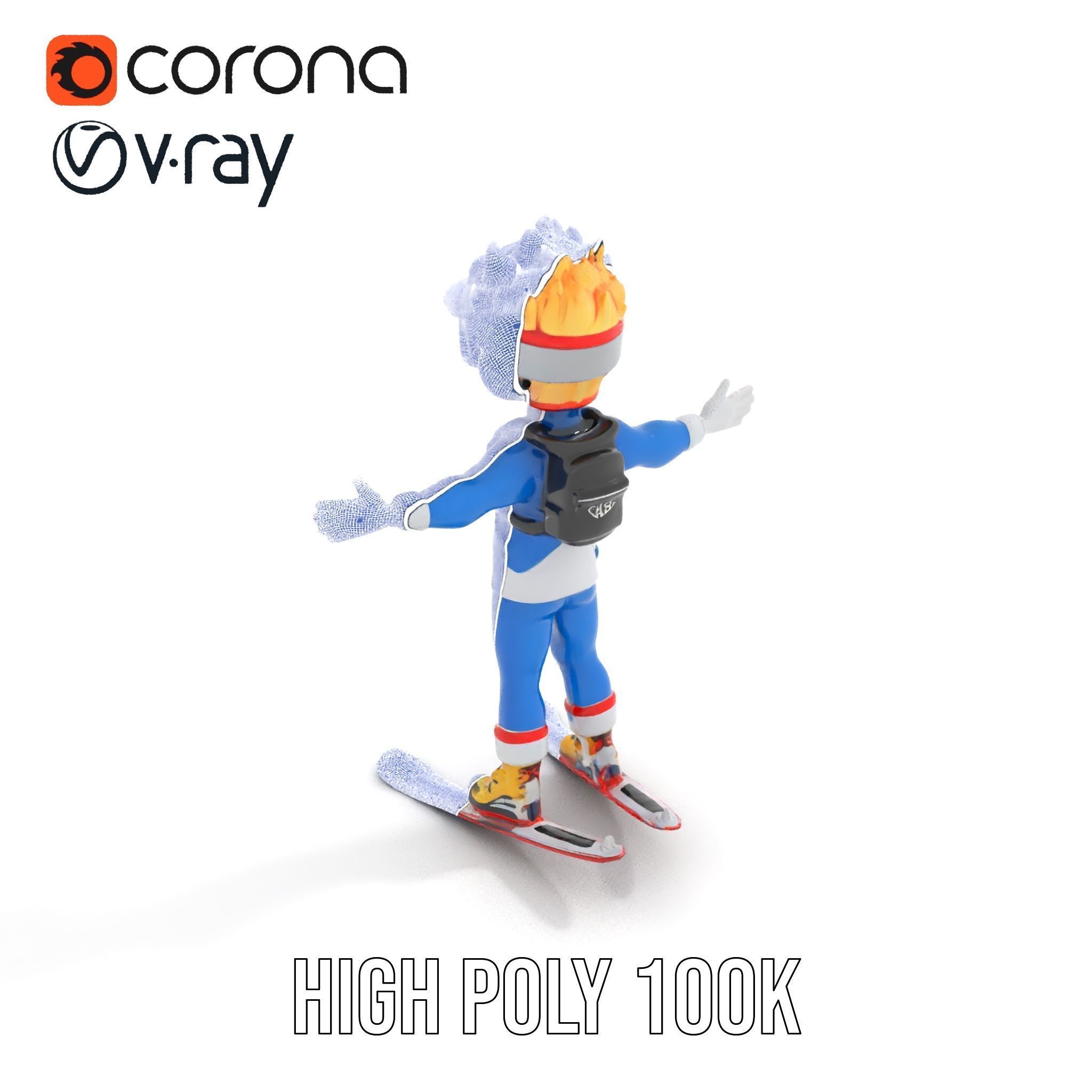 Cheerful Skiing Character Rigged and Animated D Model Low-poly 3D model_28