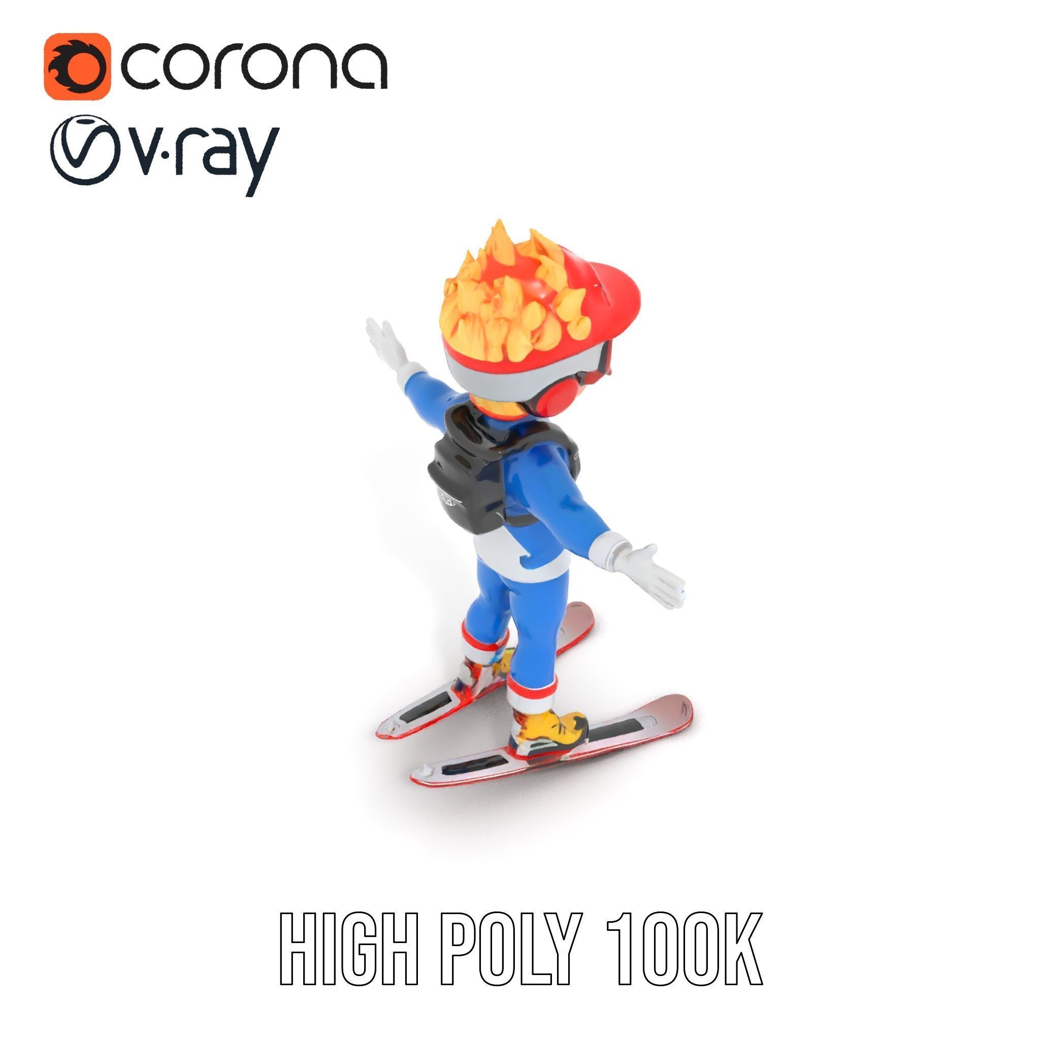 Cheerful Skiing Character Rigged and Animated D Model Low-poly 3D model_20