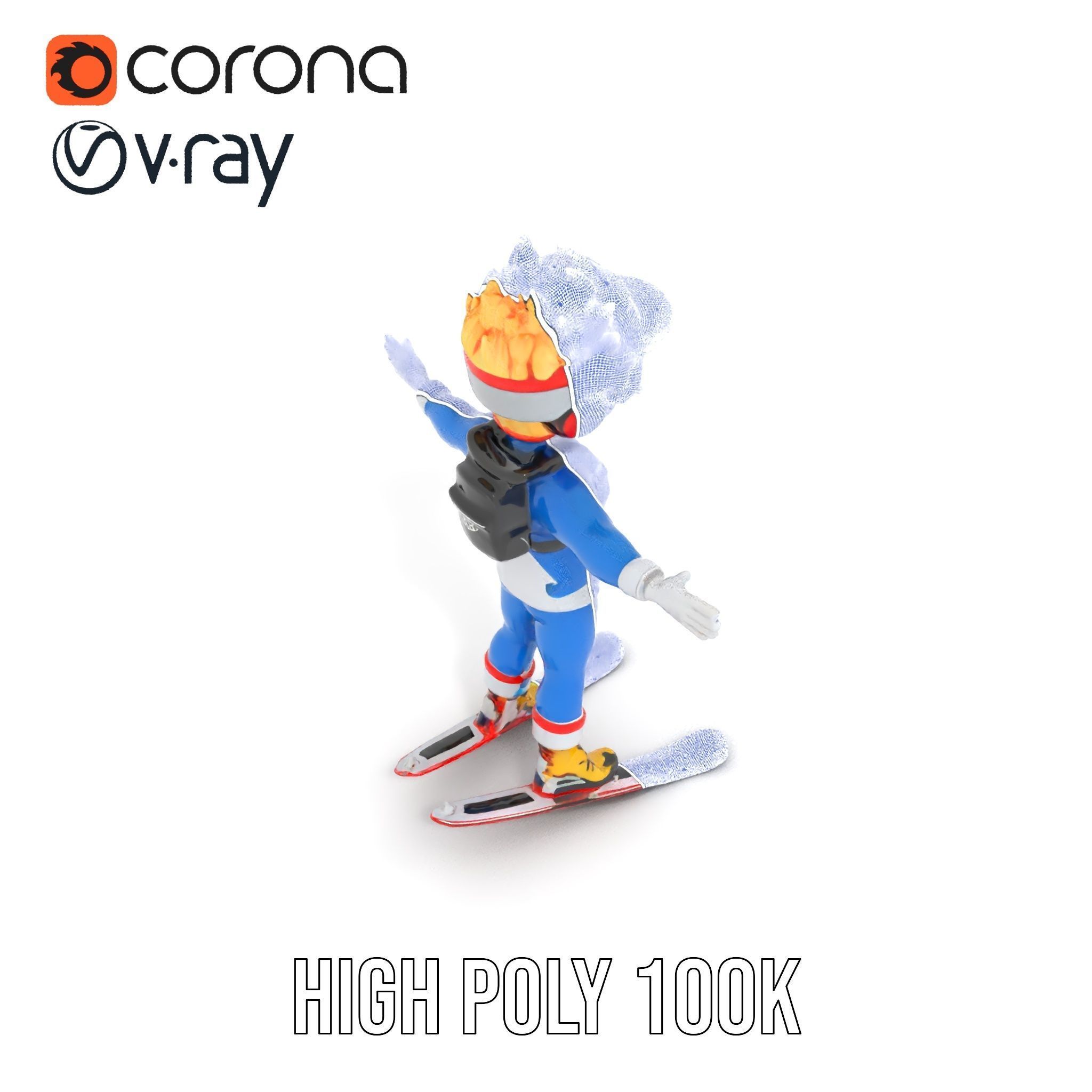 Cheerful Skiing Character Rigged and Animated D Model Low-poly 3D model_31