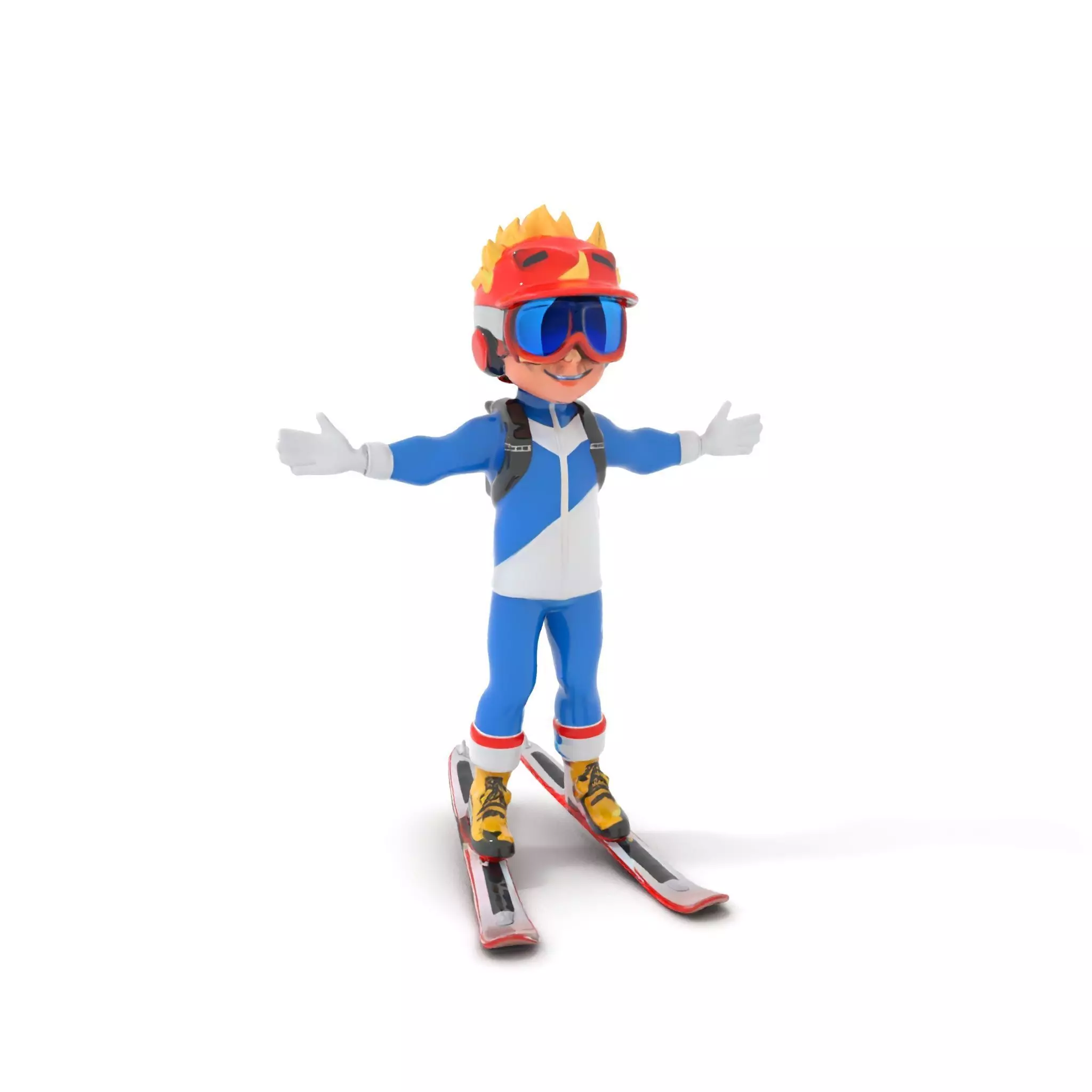 Cheerful Skiing Character Rigged and Animated D Model Low-poly 3D model_0