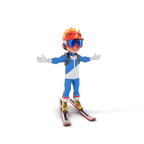Cheerful Skiing Character Rigged and Animated D Model Low-poly 3D model