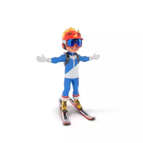 Cheerful Skiing Character Rigged and Animated D Model
