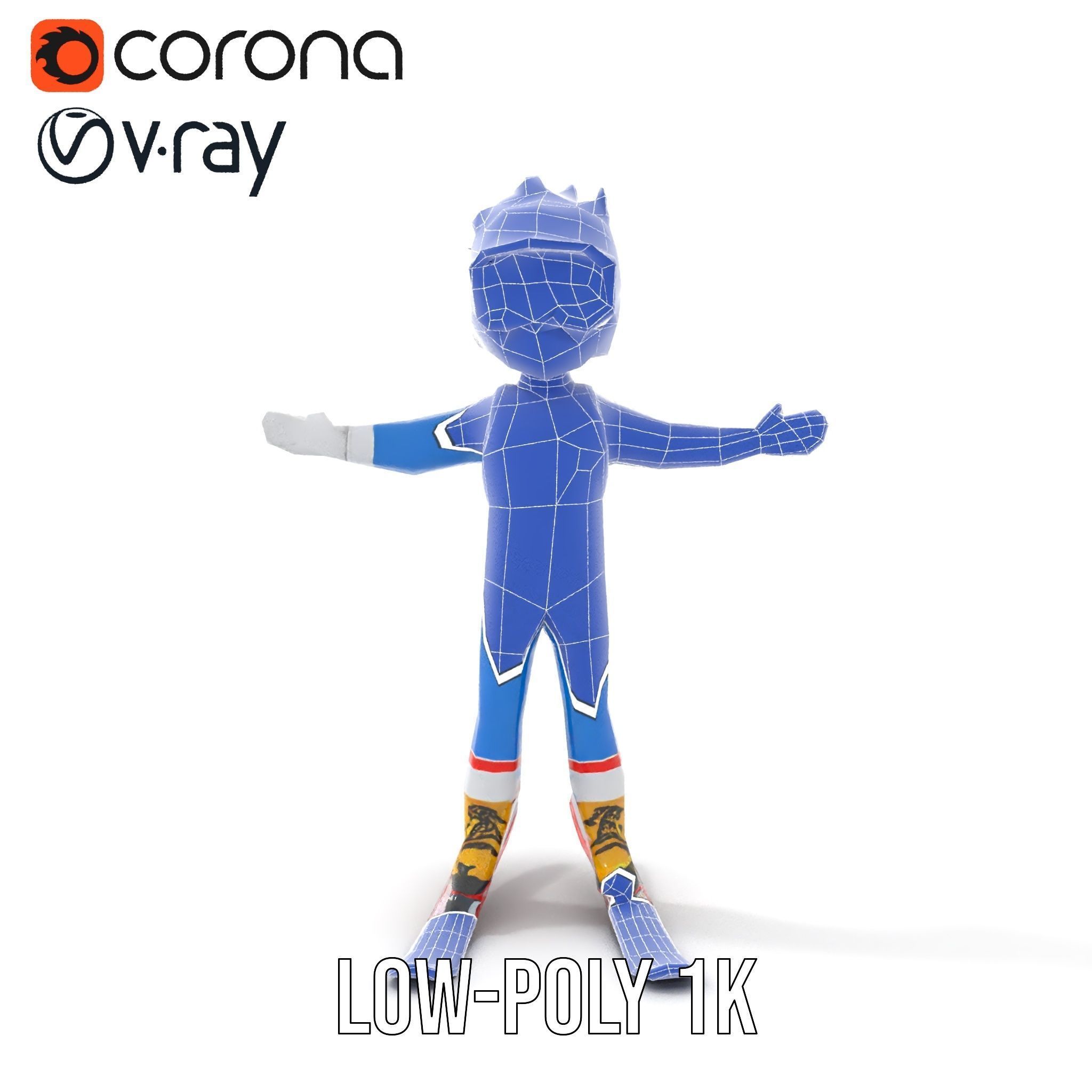 Cheerful Skiing Character Rigged and Animated D Model Low-poly 3D model_22