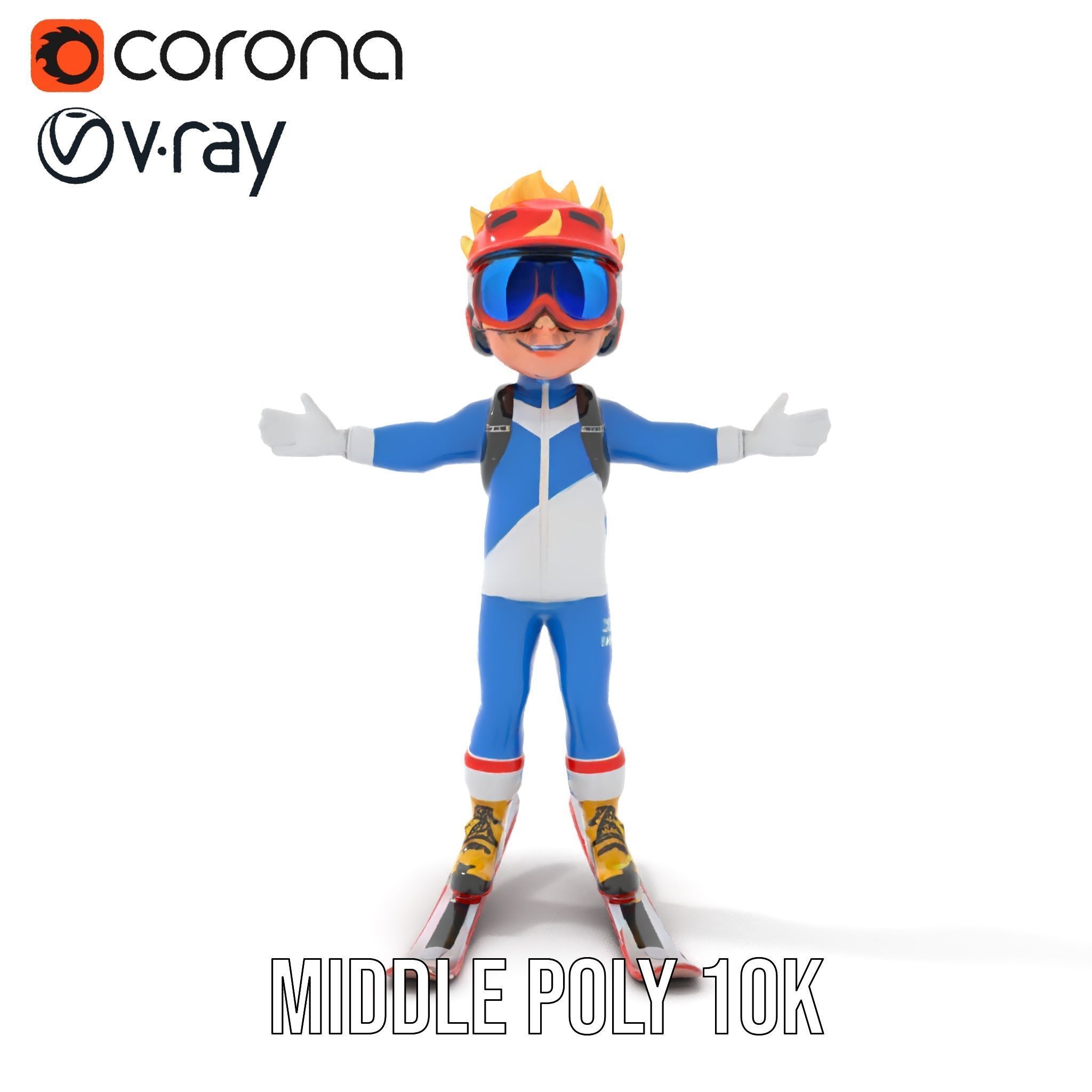 Cheerful Skiing Character Rigged and Animated D Model Low-poly 3D model_21