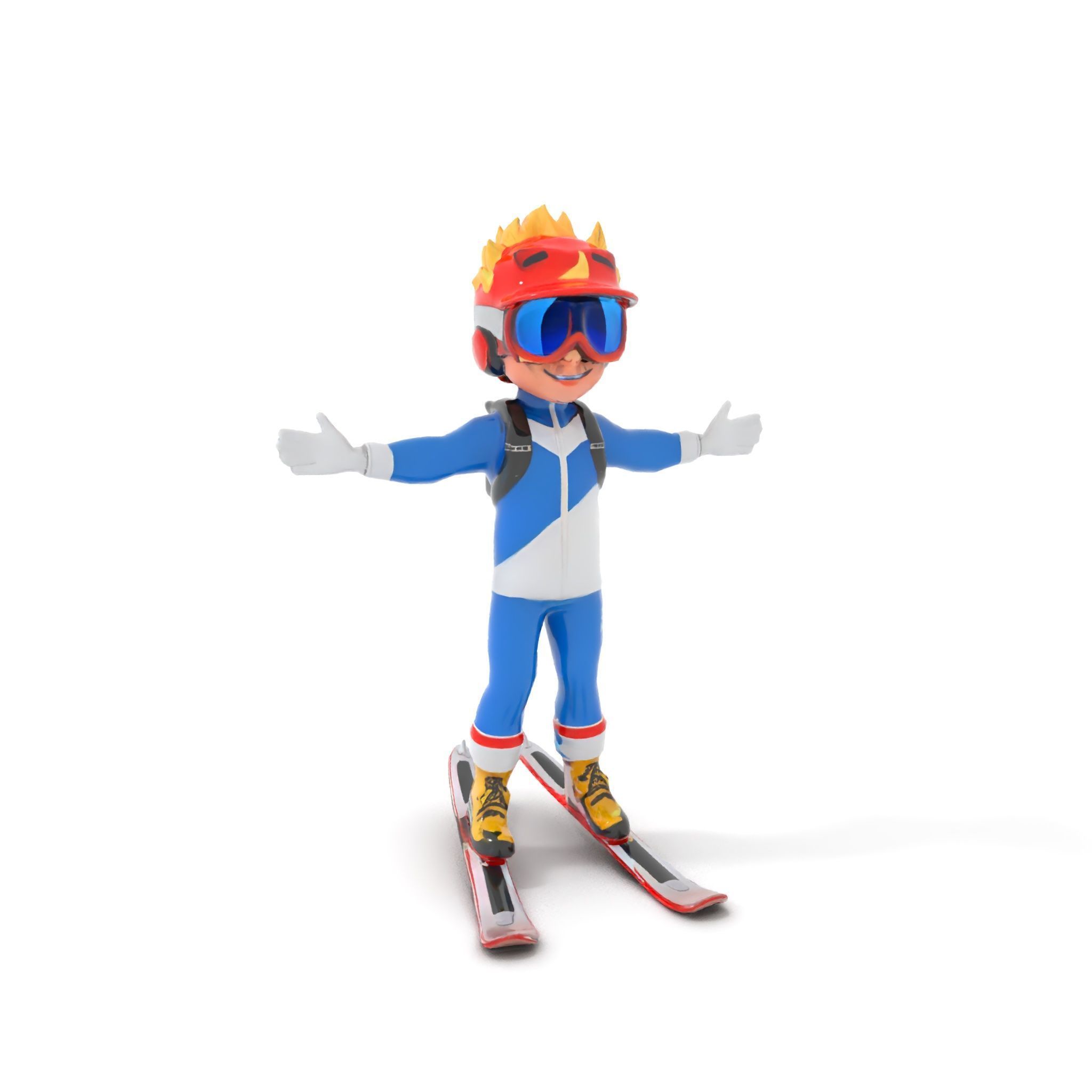 Cheerful Skiing Character Rigged and Animated D Model Low-poly 3D model_9