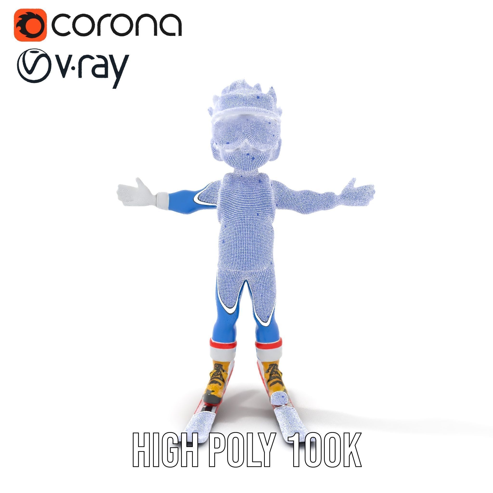 Cheerful Skiing Character Rigged and Animated D Model Low-poly 3D model_36