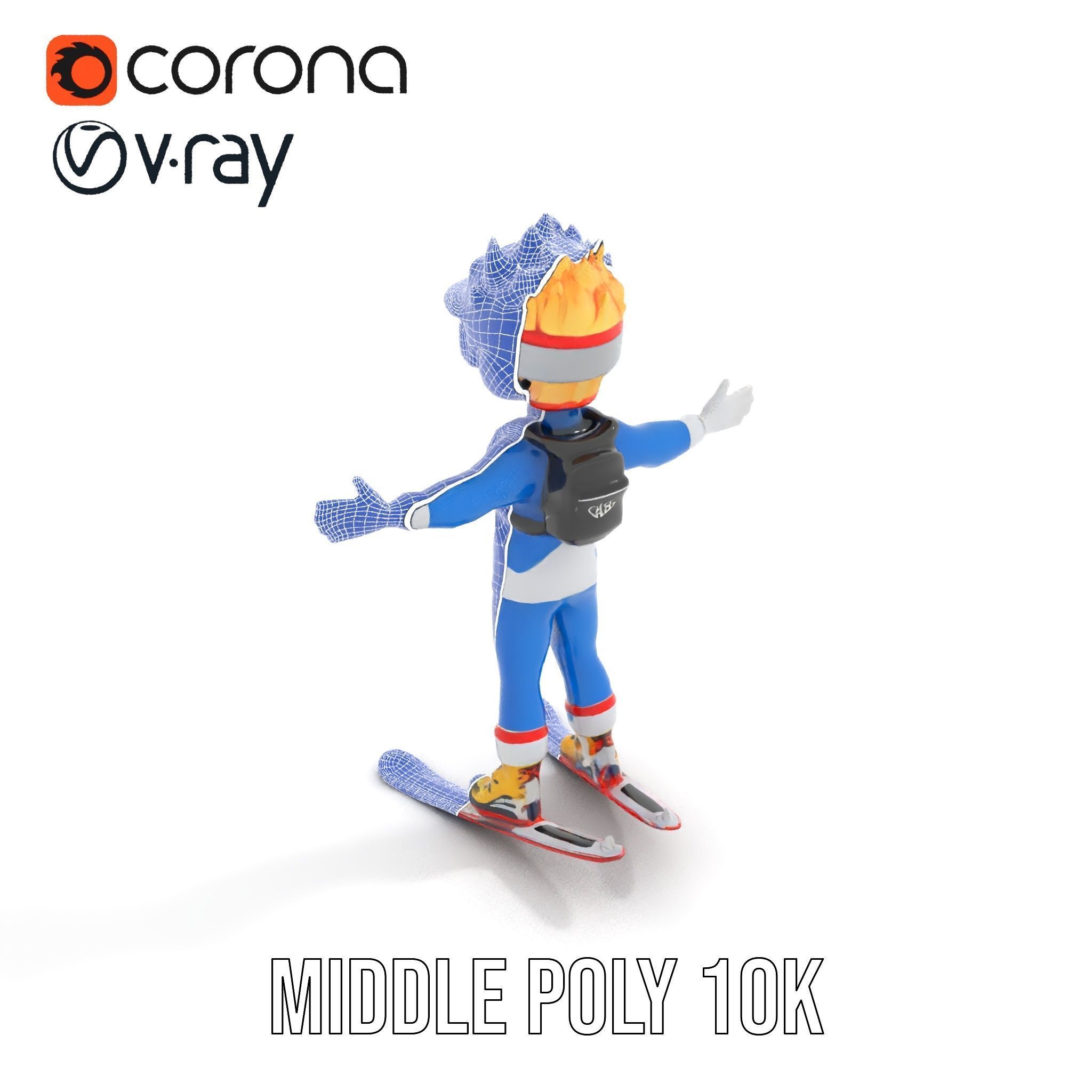 Cheerful Skiing Character Rigged and Animated D Model Low-poly 3D model_23