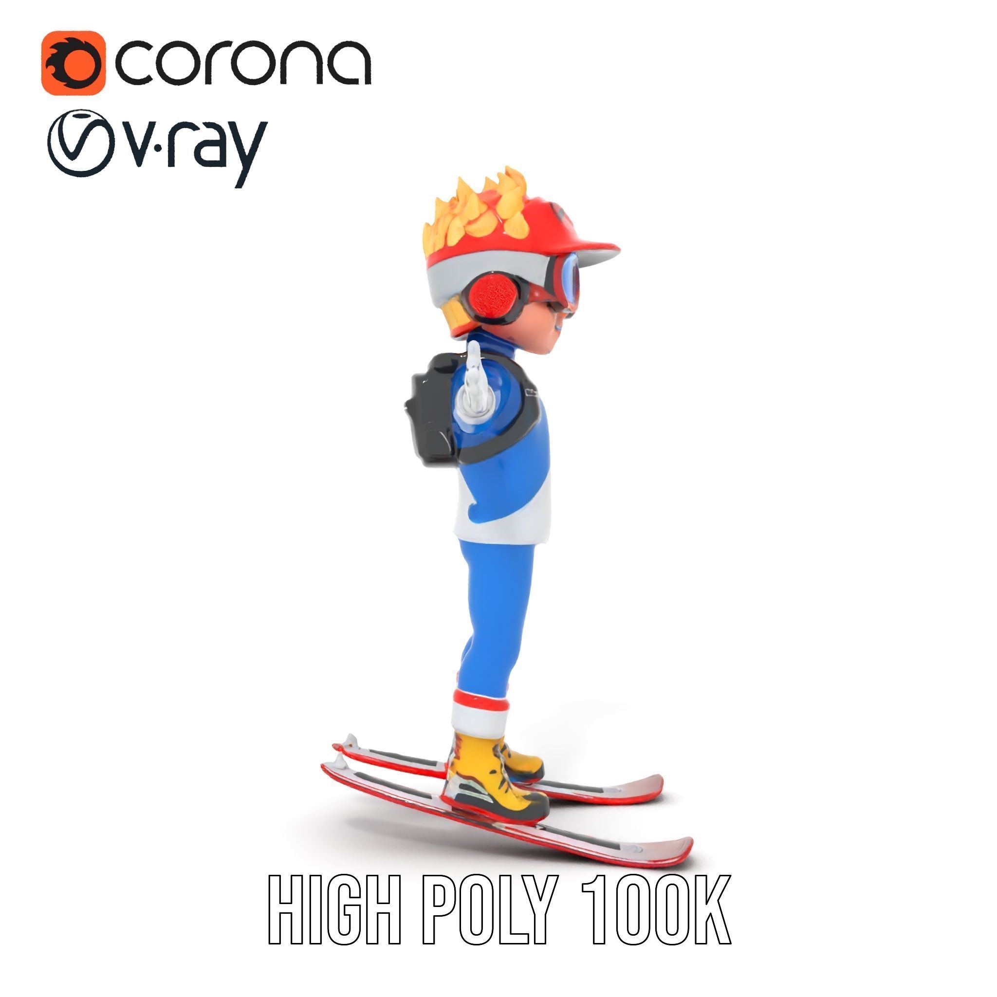 Cheerful Skiing Character Rigged and Animated D Model Low-poly 3D model_17