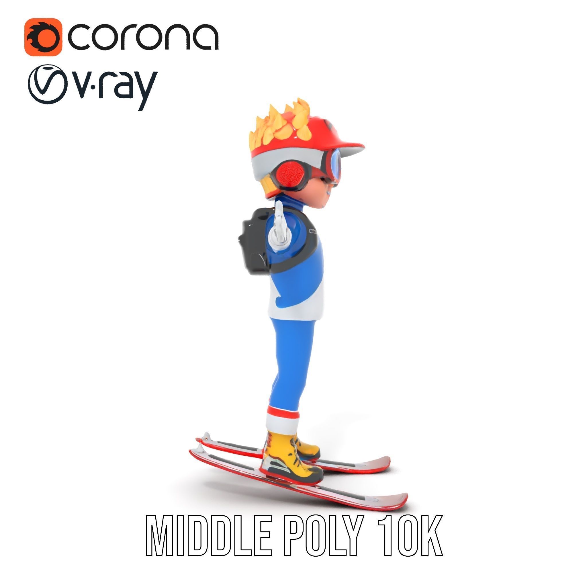 Cheerful Skiing Character Rigged and Animated D Model Low-poly 3D model_32
