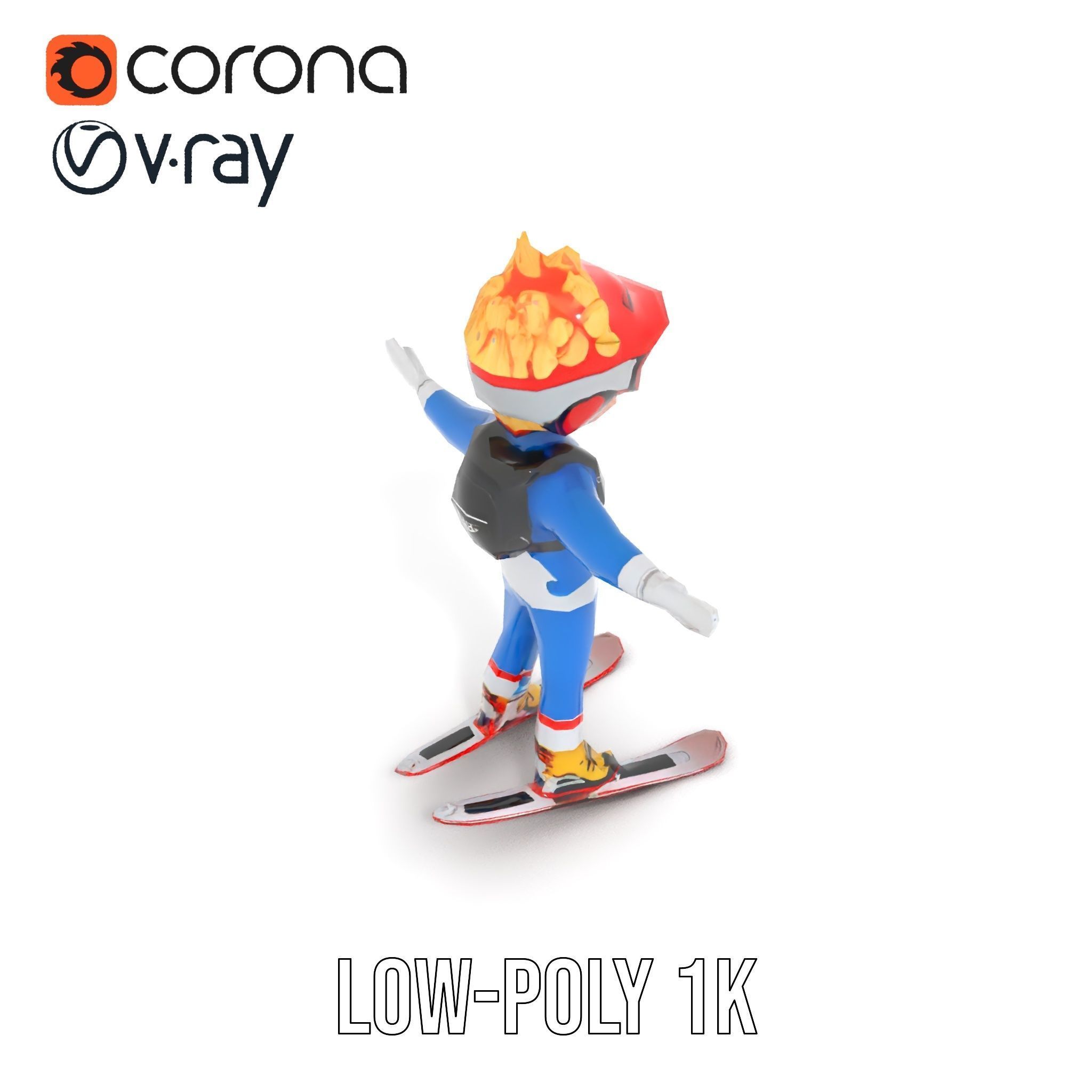 Cheerful Skiing Character Rigged and Animated D Model Low-poly 3D model_8