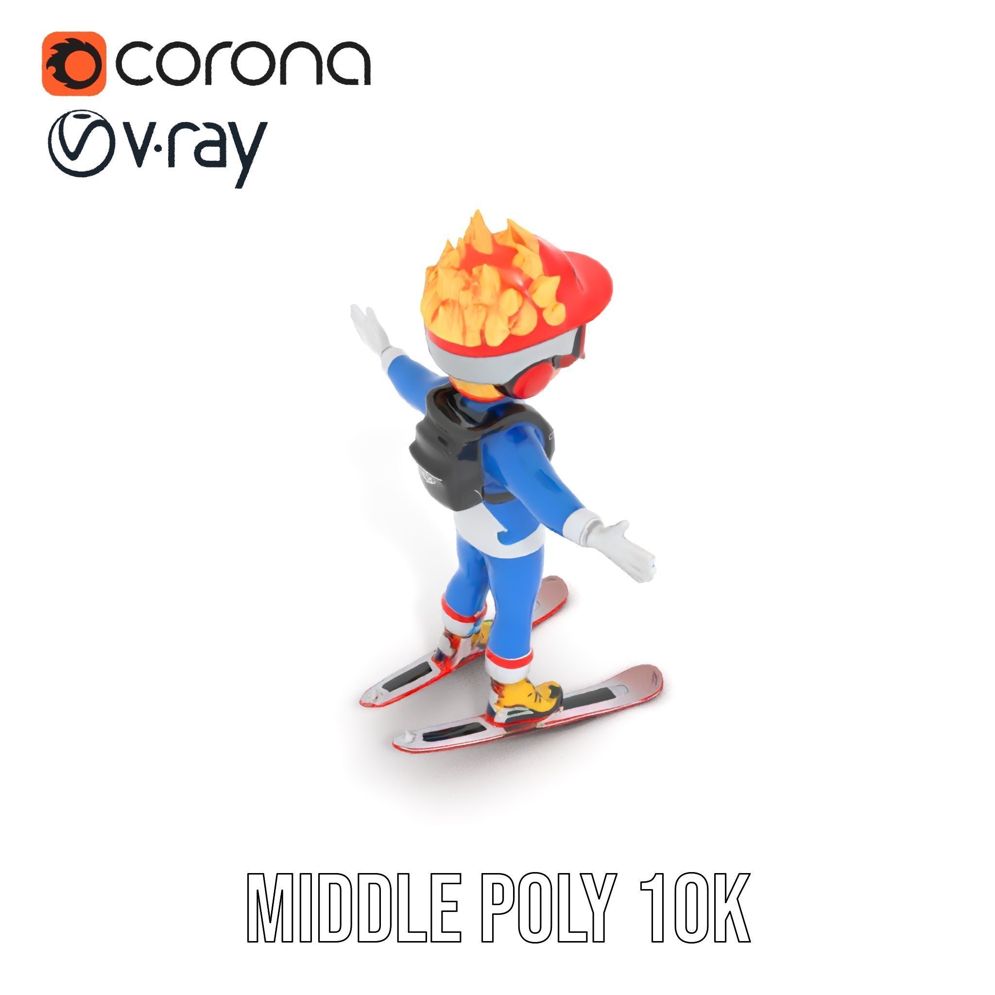 Cheerful Skiing Character Rigged and Animated D Model Low-poly 3D model_12